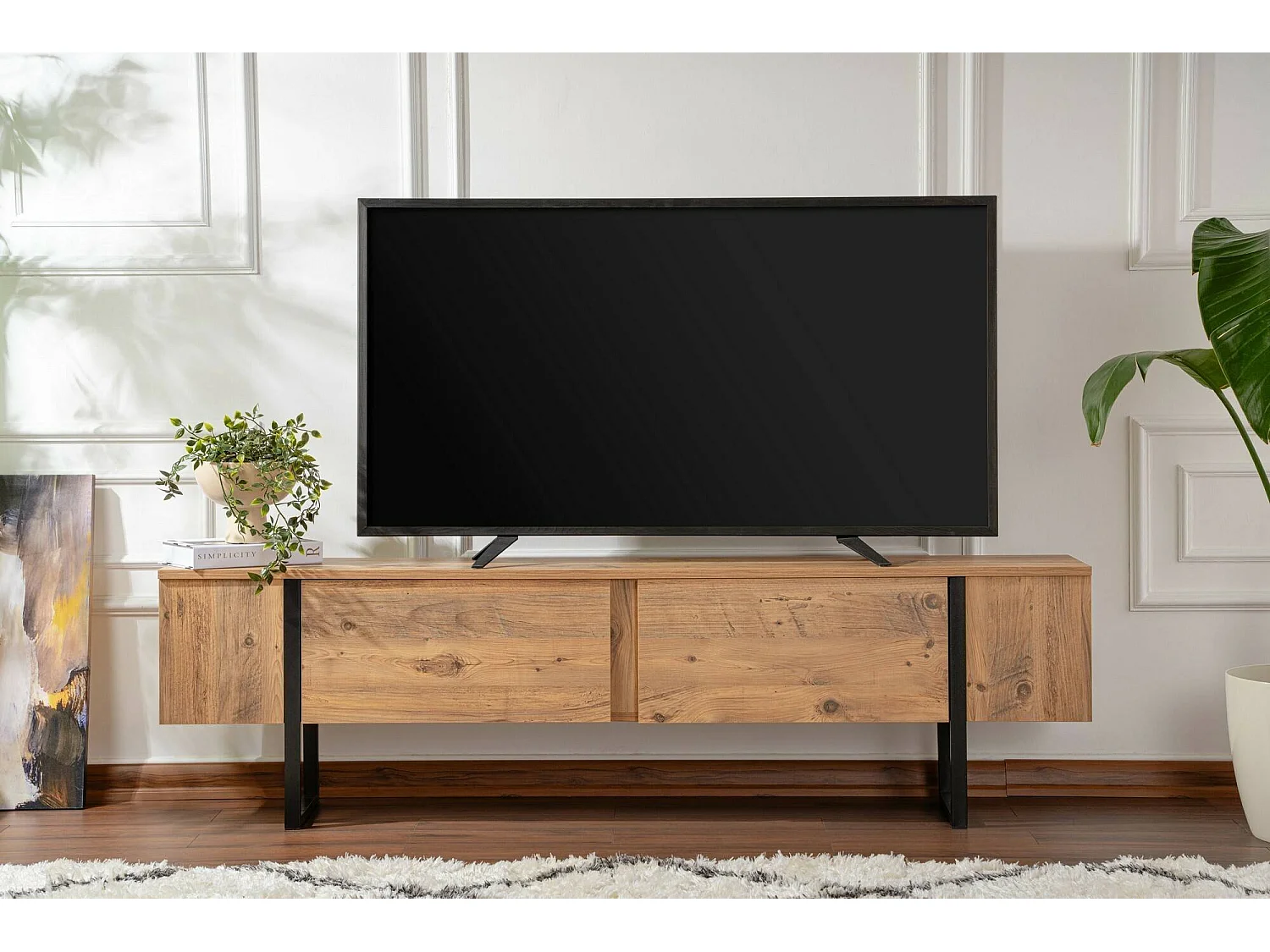 Meuble TV Lilith, une étagère, 29,5x180x50h cm Noir Pin