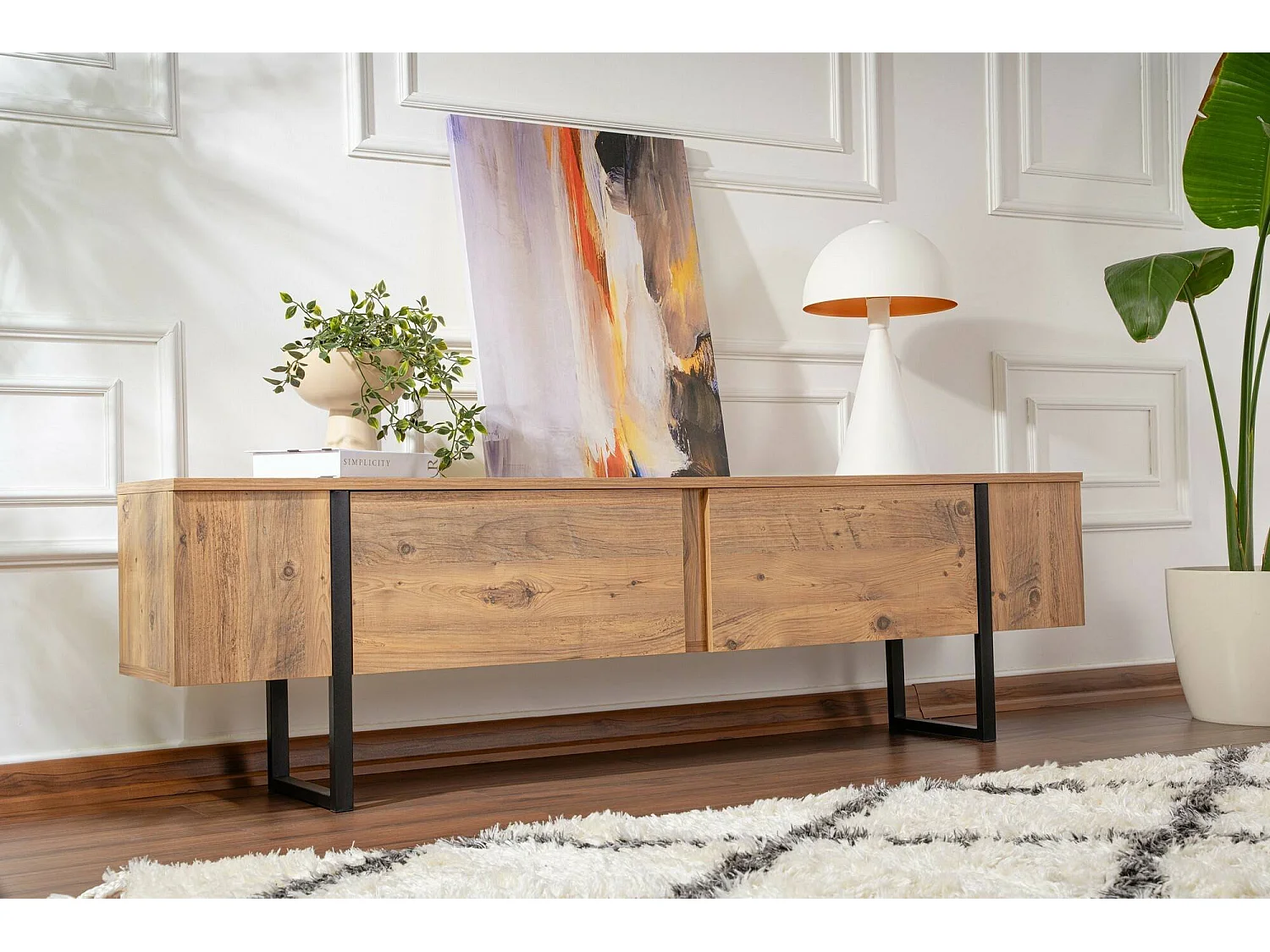 Meuble TV Lilith, une étagère, 29,5x180x50h cm Noir Pin
