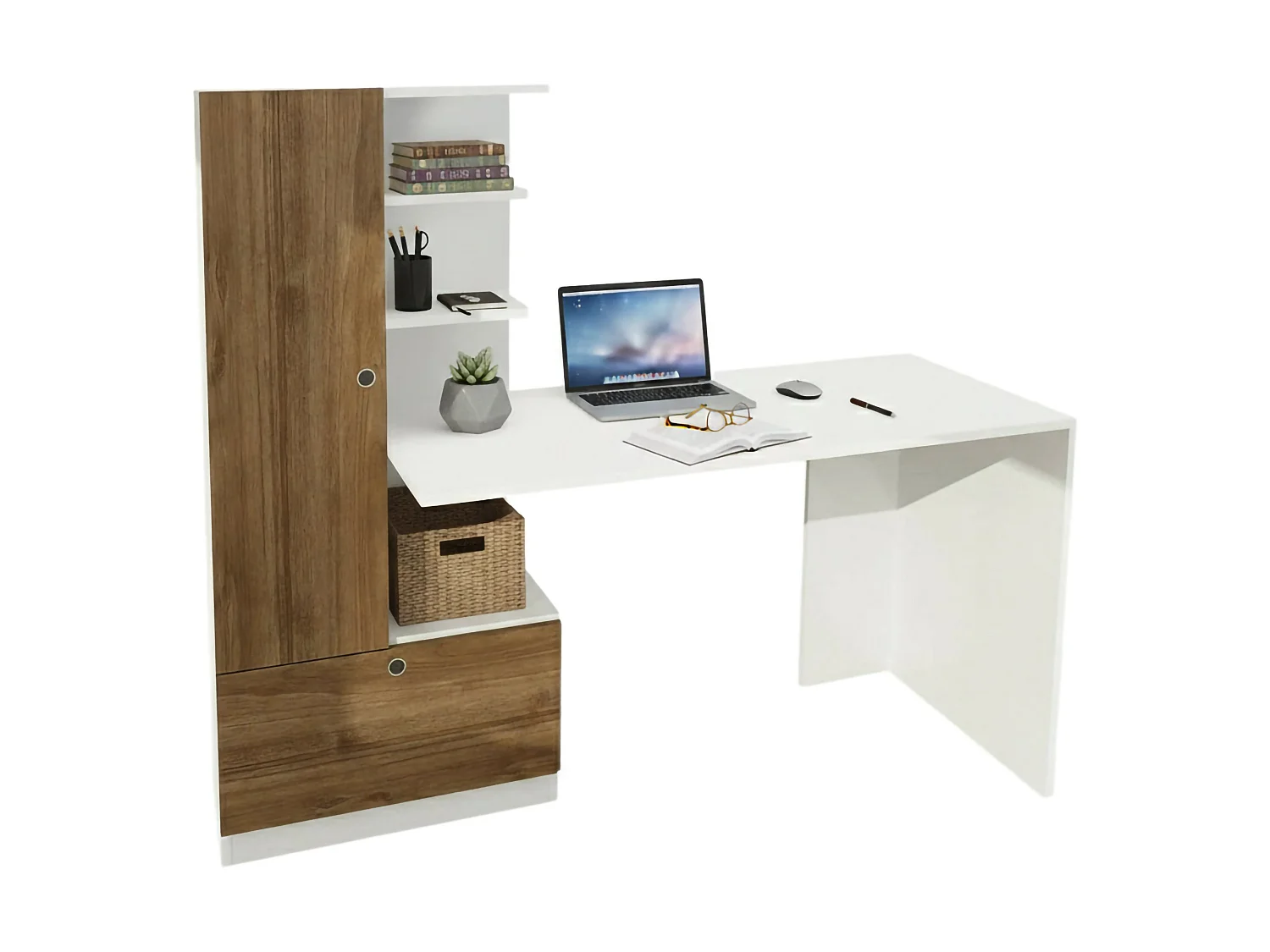 Scrivania Sordio, 4 Ripiani, 61.8x149.5x120h cm Bianco