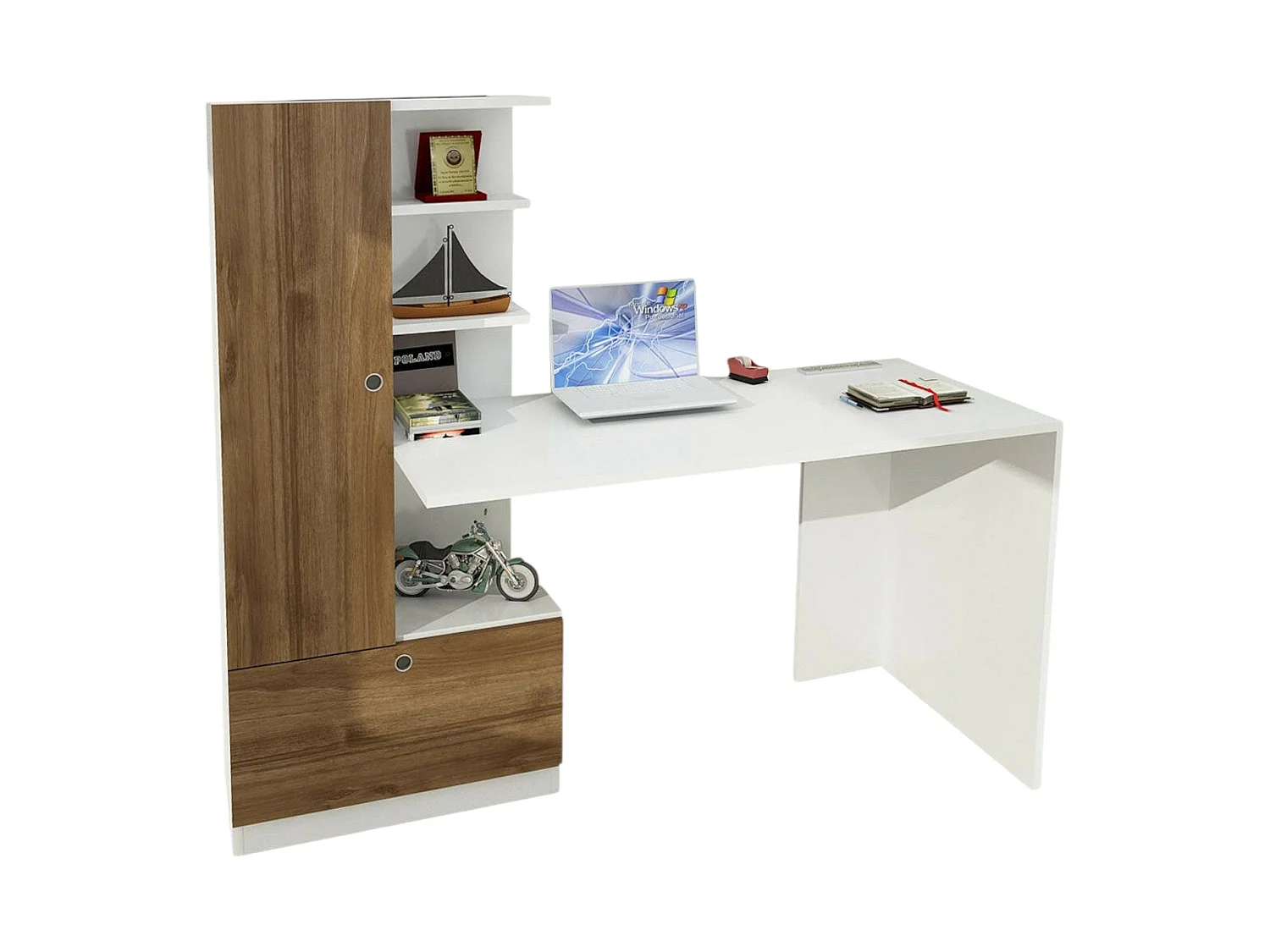 Scrivania Sordio, 4 Ripiani, 61.8x149.5x120h cm Bianco
