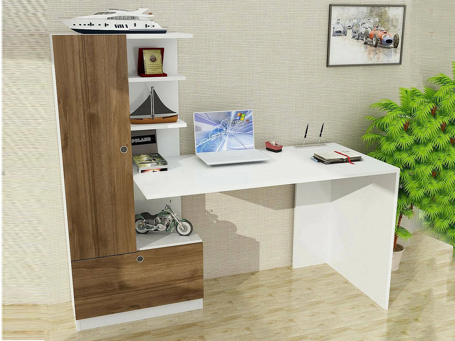 Scrivania Sordio, 4 Ripiani, 61.8x149.5x120h cm Bianco