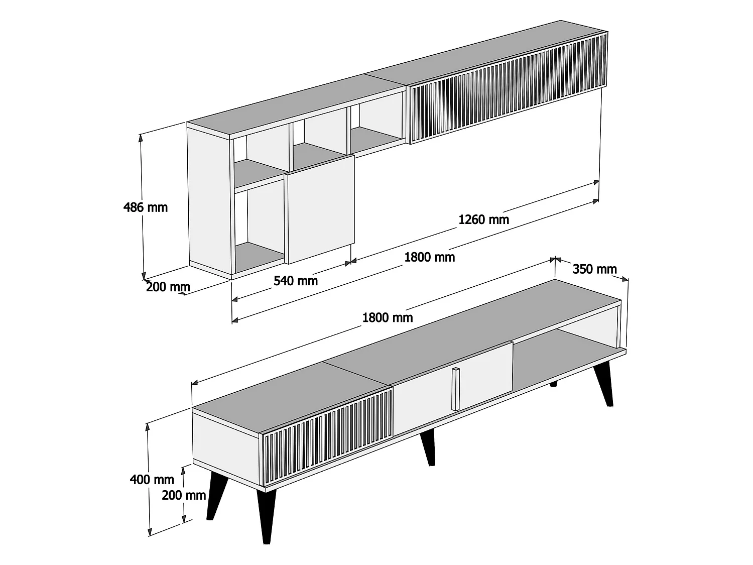 Parete Attrezzata Domanico, Modulabile, Marrone Noce, Mobile Soggiorno, 11 Ripiani, 4 Ante