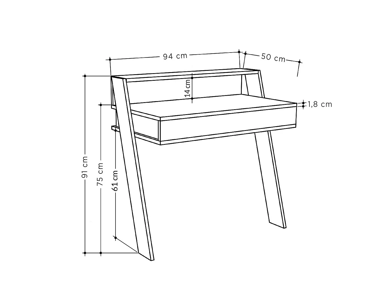 Bureau Callirrhoe, un Tiroir, 50x94x91h cm Noir Anthracite