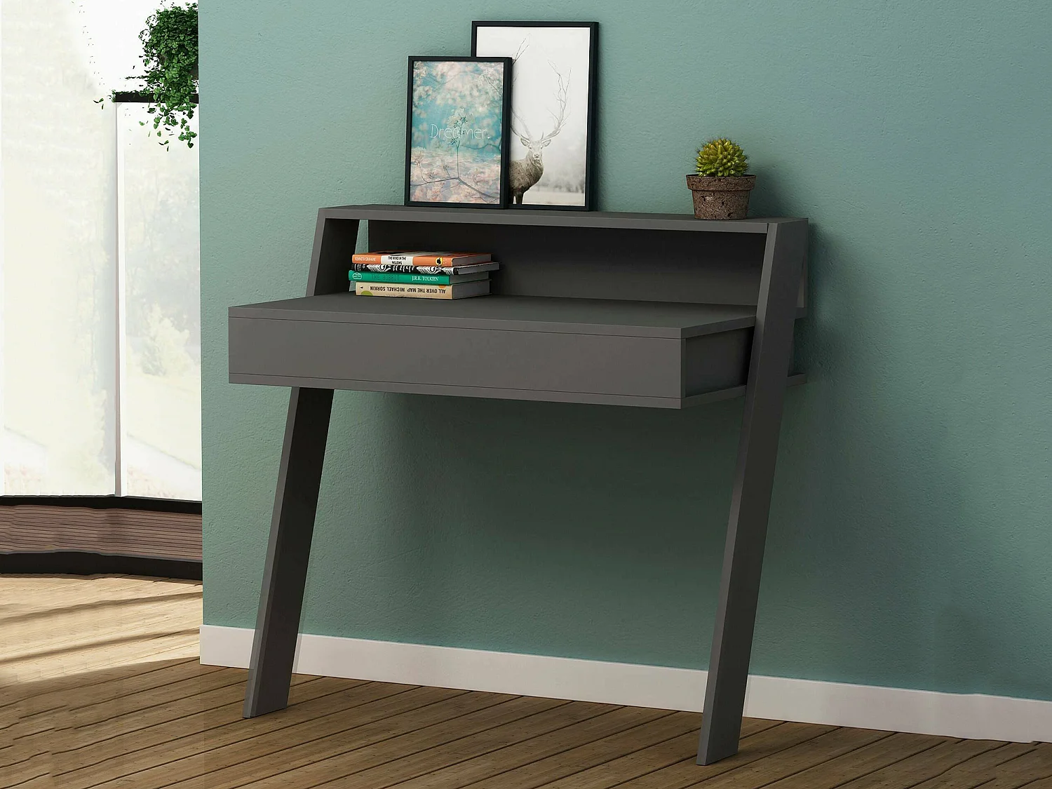 Bureau Callirrhoe, un Tiroir, 50x94x91h cm Noir Anthracite