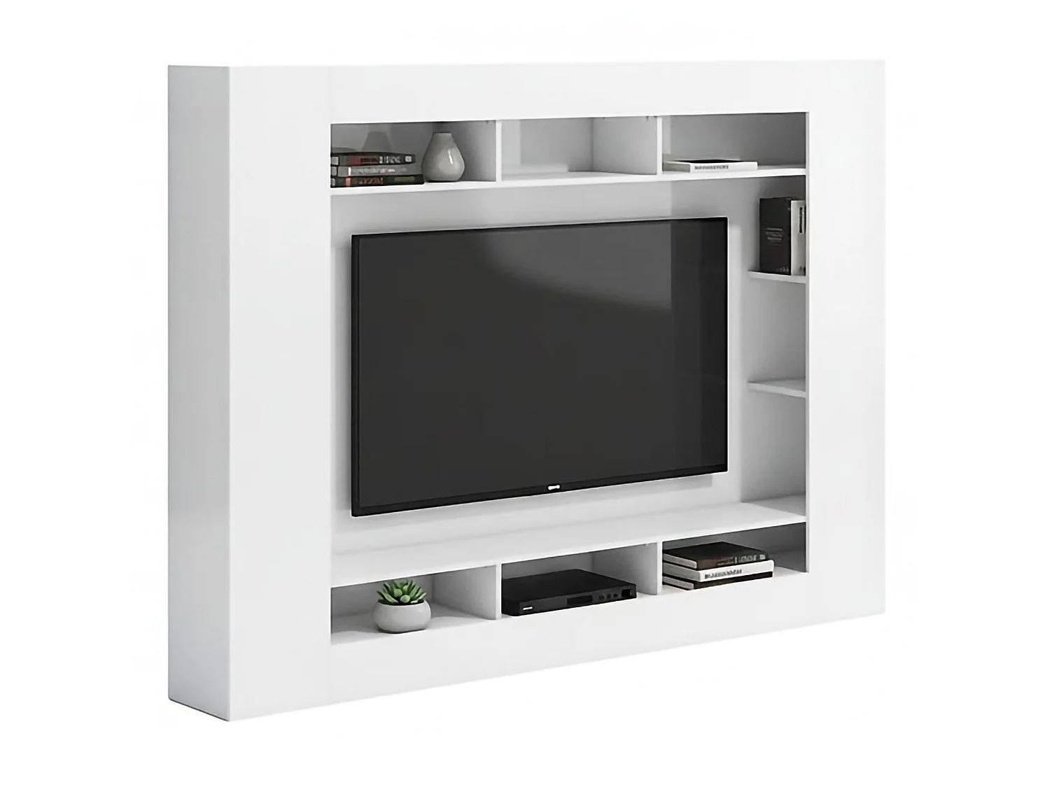 Parete Sadali, 7 Étagères, Made in Italy, Blanc Brillant, Meuble Séjour, Ensemble Modulaire, 11 Compartiments