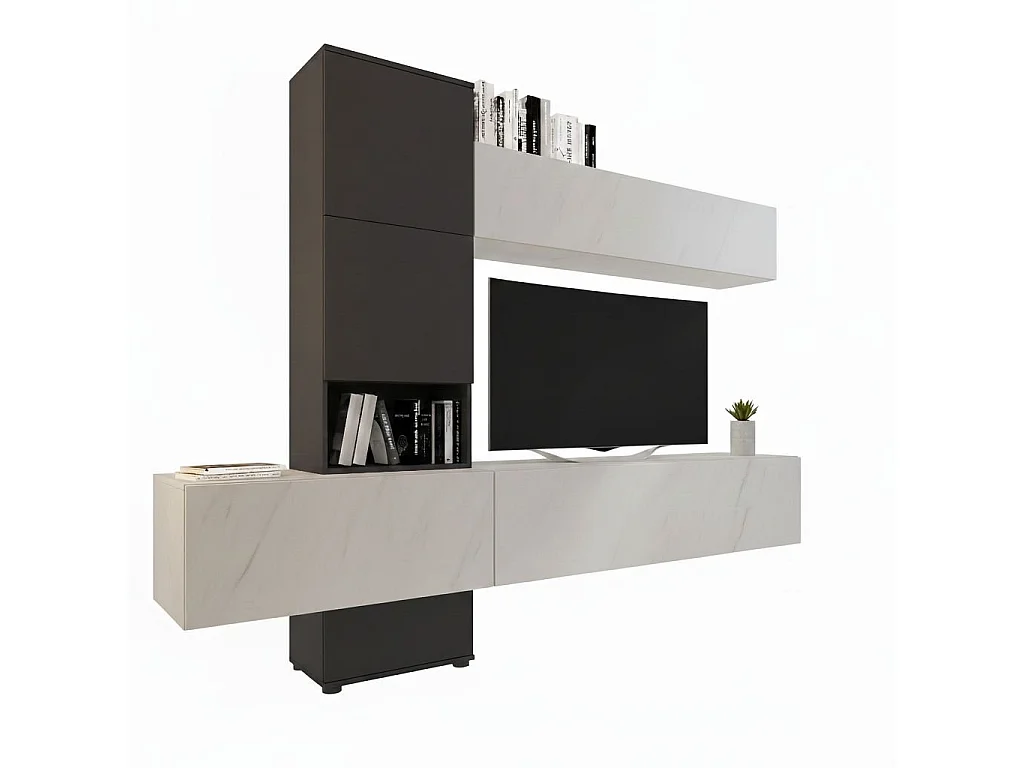 Wandregal Insel, Modulierbar, Anthrazit Schwarz, Wohnzimmermöbel, 6 Türen, modulares Set