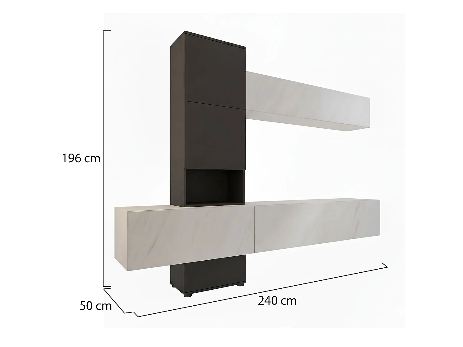 Wandregal Insel, Modulierbar, Anthrazit Schwarz, Wohnzimmermöbel, 6 Türen, modulares Set