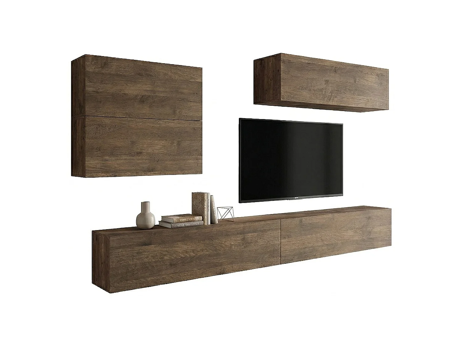 Parete Attrezzata Gate, Modulabile, Marrone Noce, Mobile Soggiorno, 5 Ripiani, 5 Ante