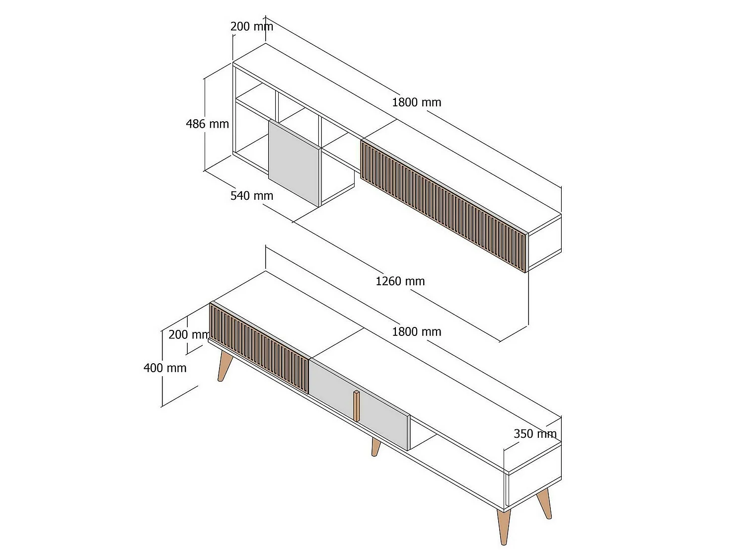 Parete Attrezzata Ostro, 10 Ripiani, Marrone Noce, Mobile Soggiorno, 4 Ante, set Componibile