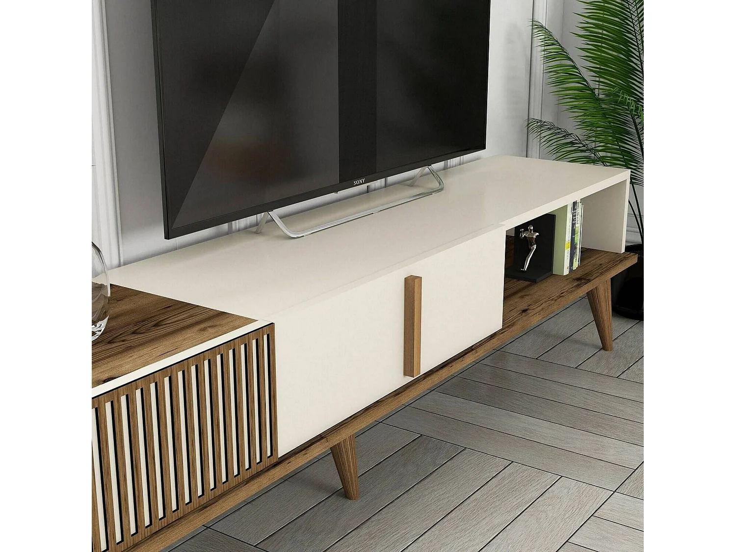 Parete Attrezzata Ostro, 10 Ripiani, Marrone Noce, Mobile Soggiorno, 4 Ante, set Componibile