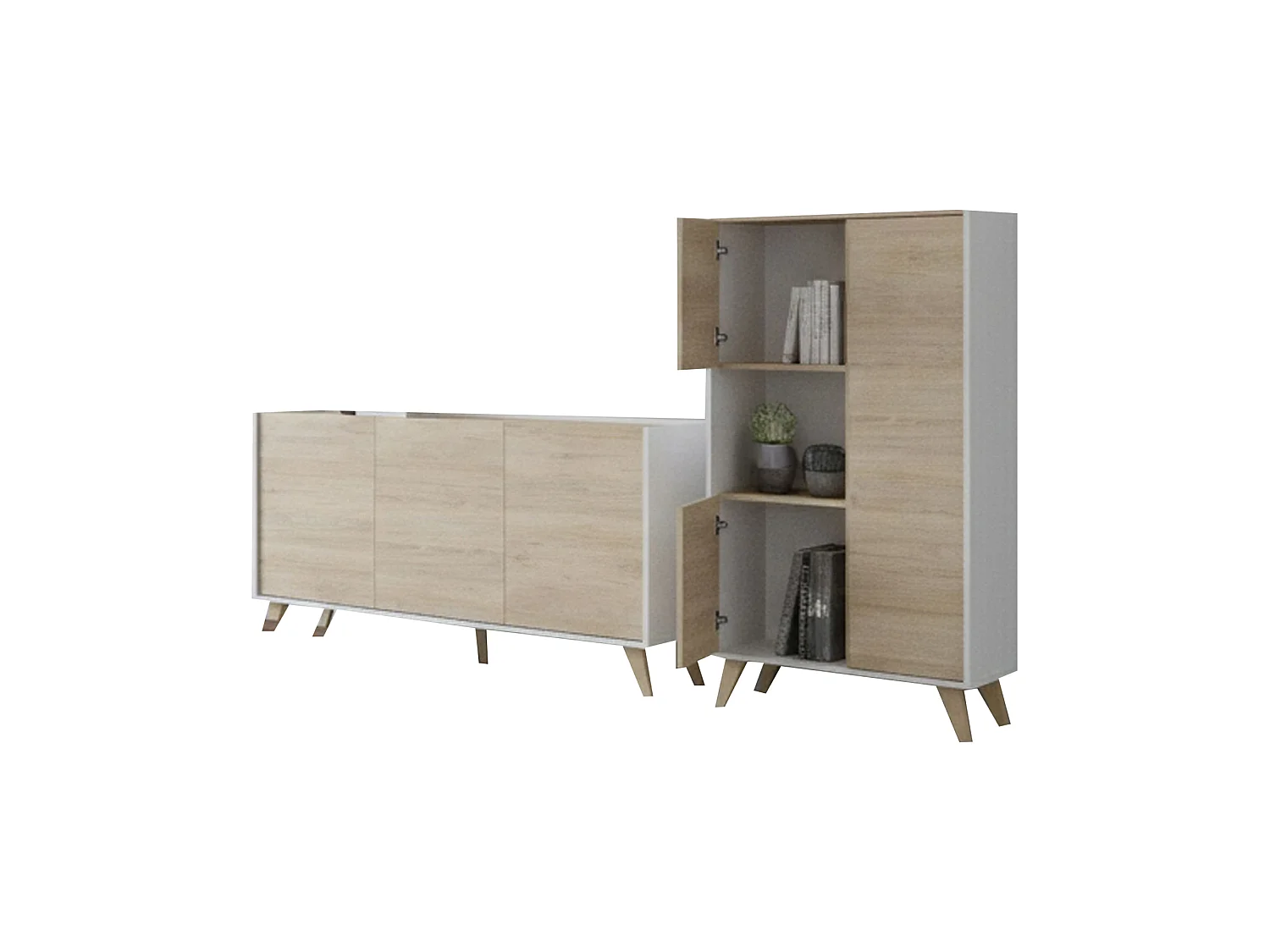 Set Mobili da Soggiorno Literno, 7 Ripiani, Marrone Rovere, Modulabile, Apertura Battente