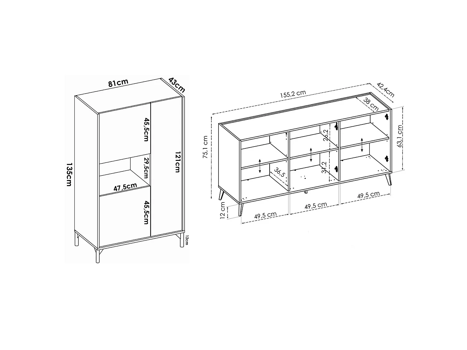 Set Mobili da Soggiorno Literno, 7 Ripiani, Marrone Rovere, Modulabile, Apertura Battente