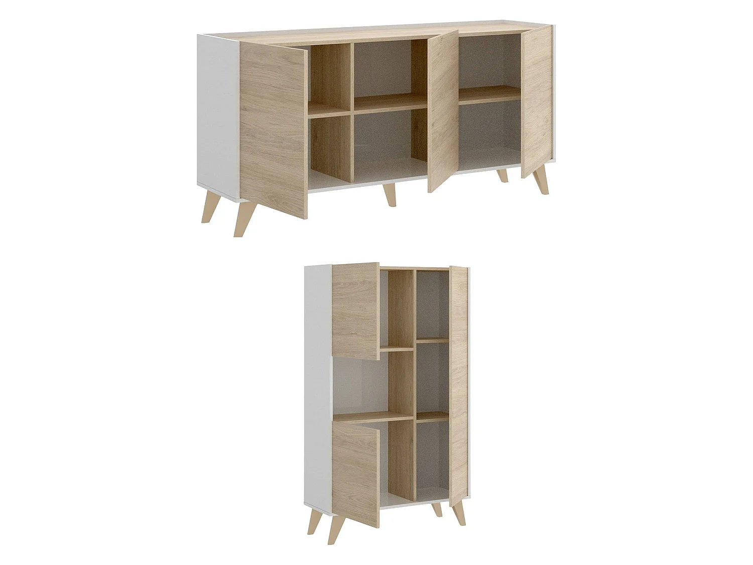 Set Mobili da Soggiorno Literno, 7 Ripiani, Marrone Rovere, Modulabile, Apertura Battente