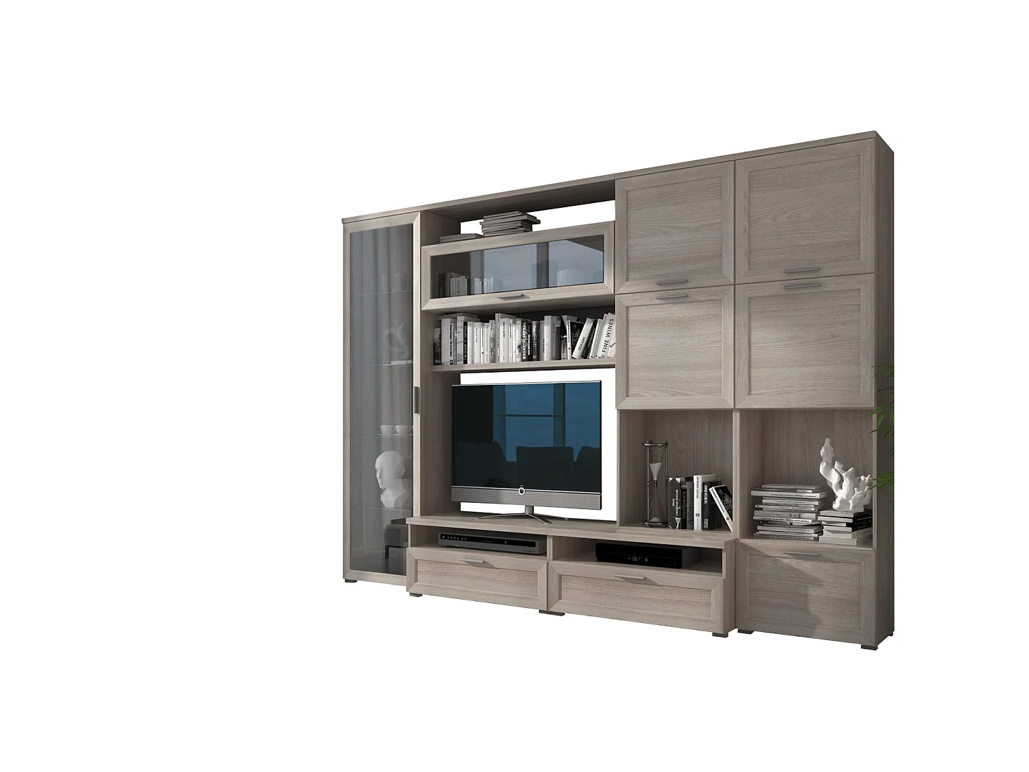 Parete Attrezzata Cicala, 5 Ripiani, Marrone Olmo, Mobile Soggiorno, Modulabile, Apertura Battente, a Ribalta