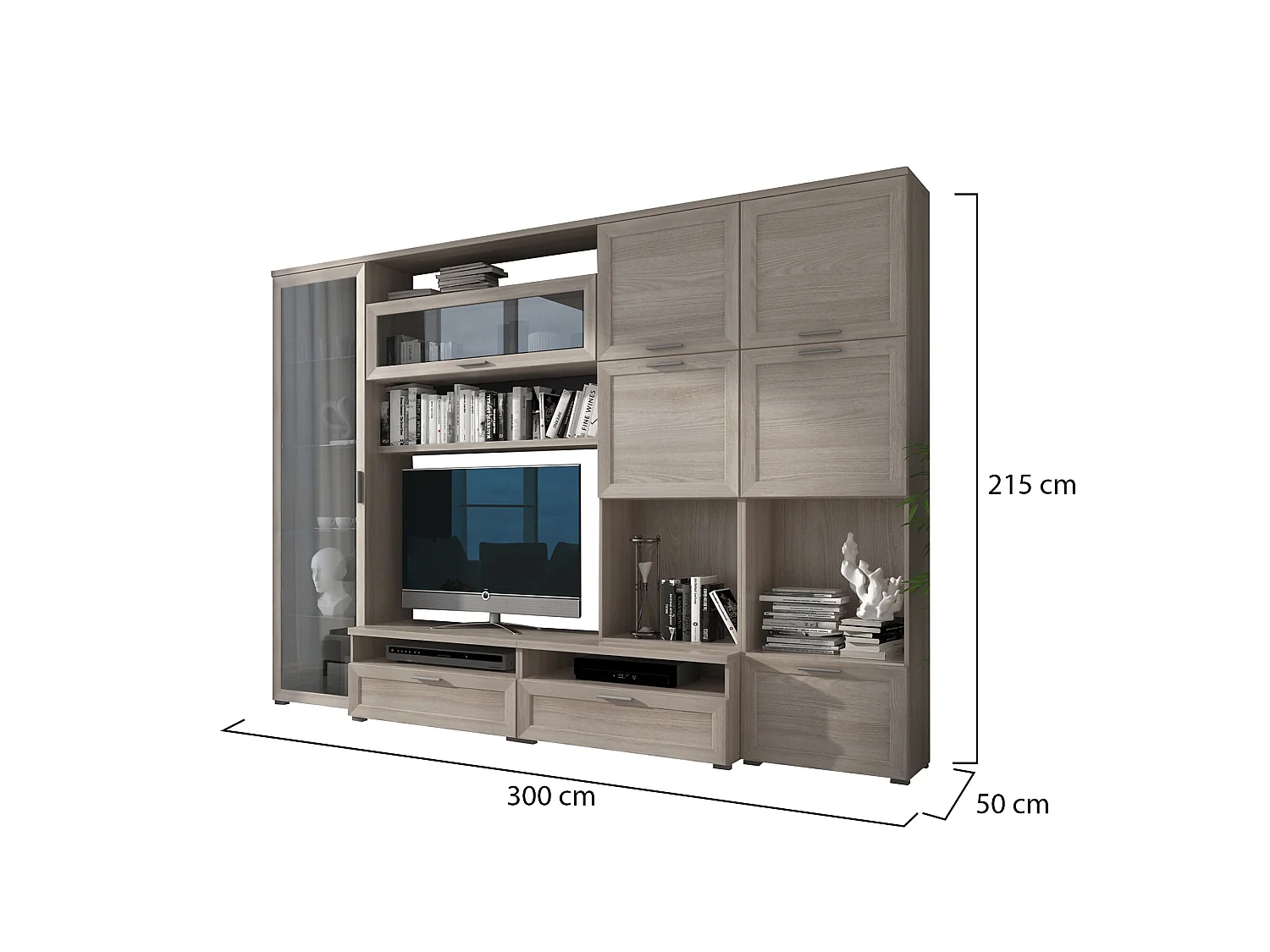 Parete Attrezzata Cicala, 5 Ripiani, Marrone Olmo, Mobile Soggiorno, Modulabile, Apertura Battente, a Ribalta