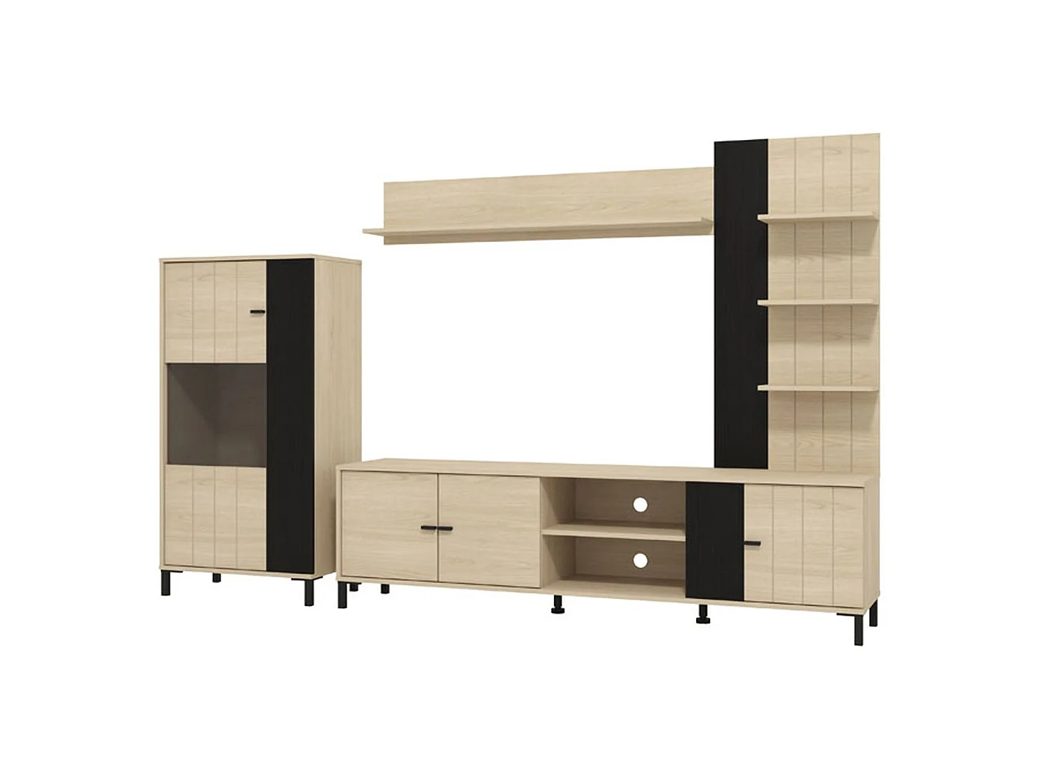 Parete Attrezzata Caropepe, Modulabile, Marrone Rovere, Mobile Soggiorno, 8 Ripiani, 7 Vani