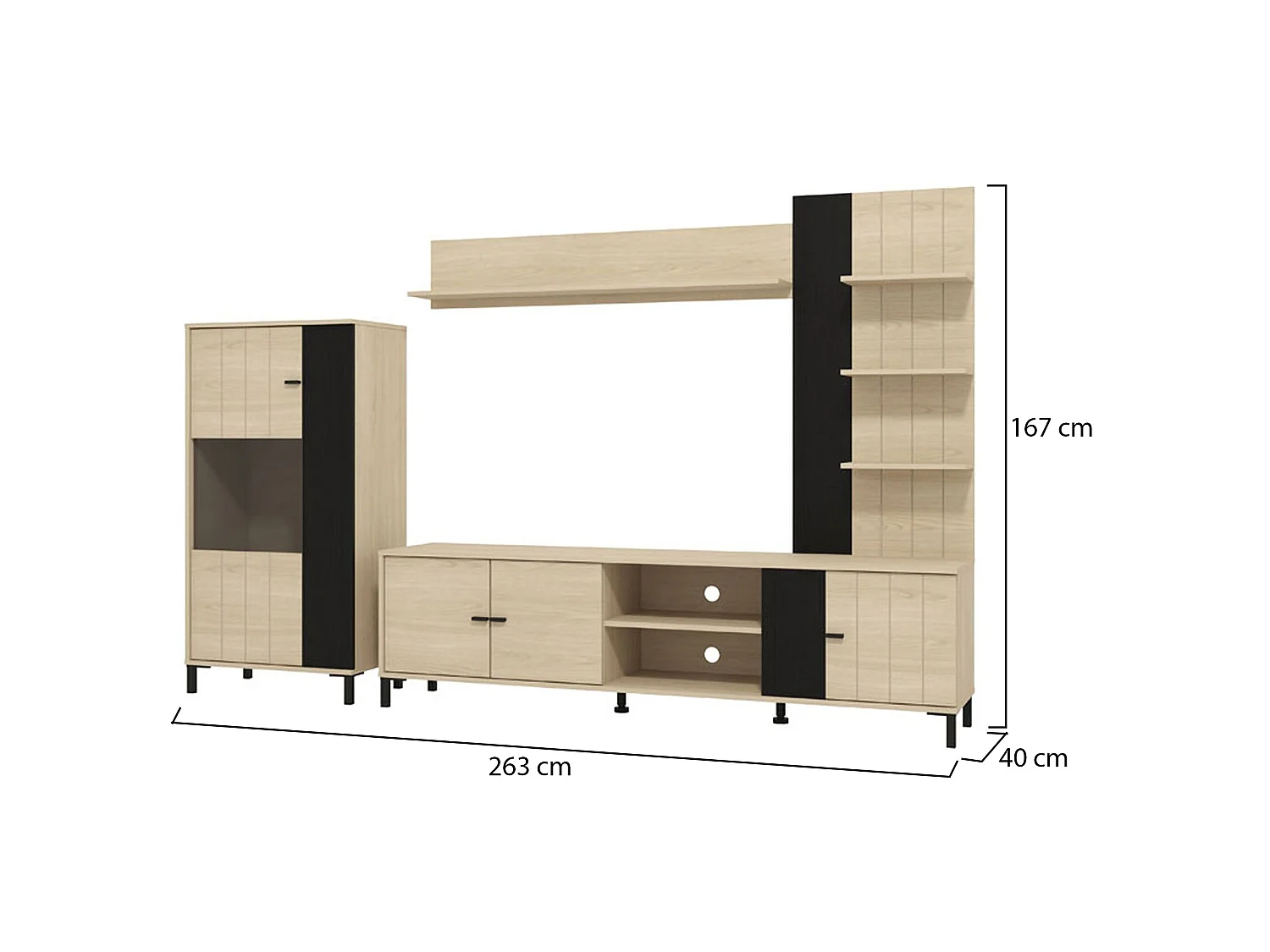 Parete Attrezzata Caropepe, Modulabile, Marrone Rovere, Mobile Soggiorno, 8 Ripiani, 7 Vani