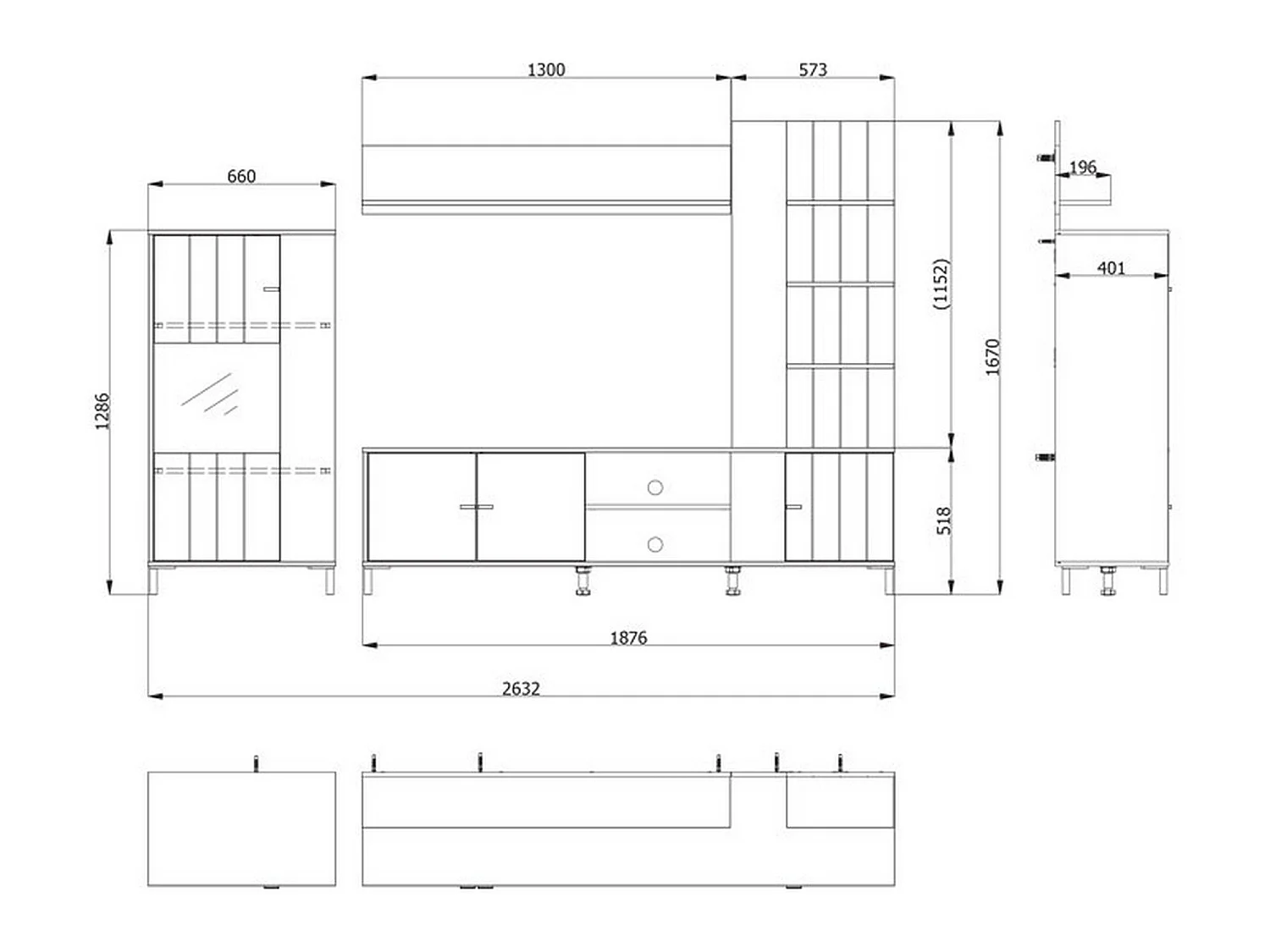 Parete Attrezzata Caropepe, Modulabile, Marrone Rovere, Mobile Soggiorno, 8 Ripiani, 7 Vani