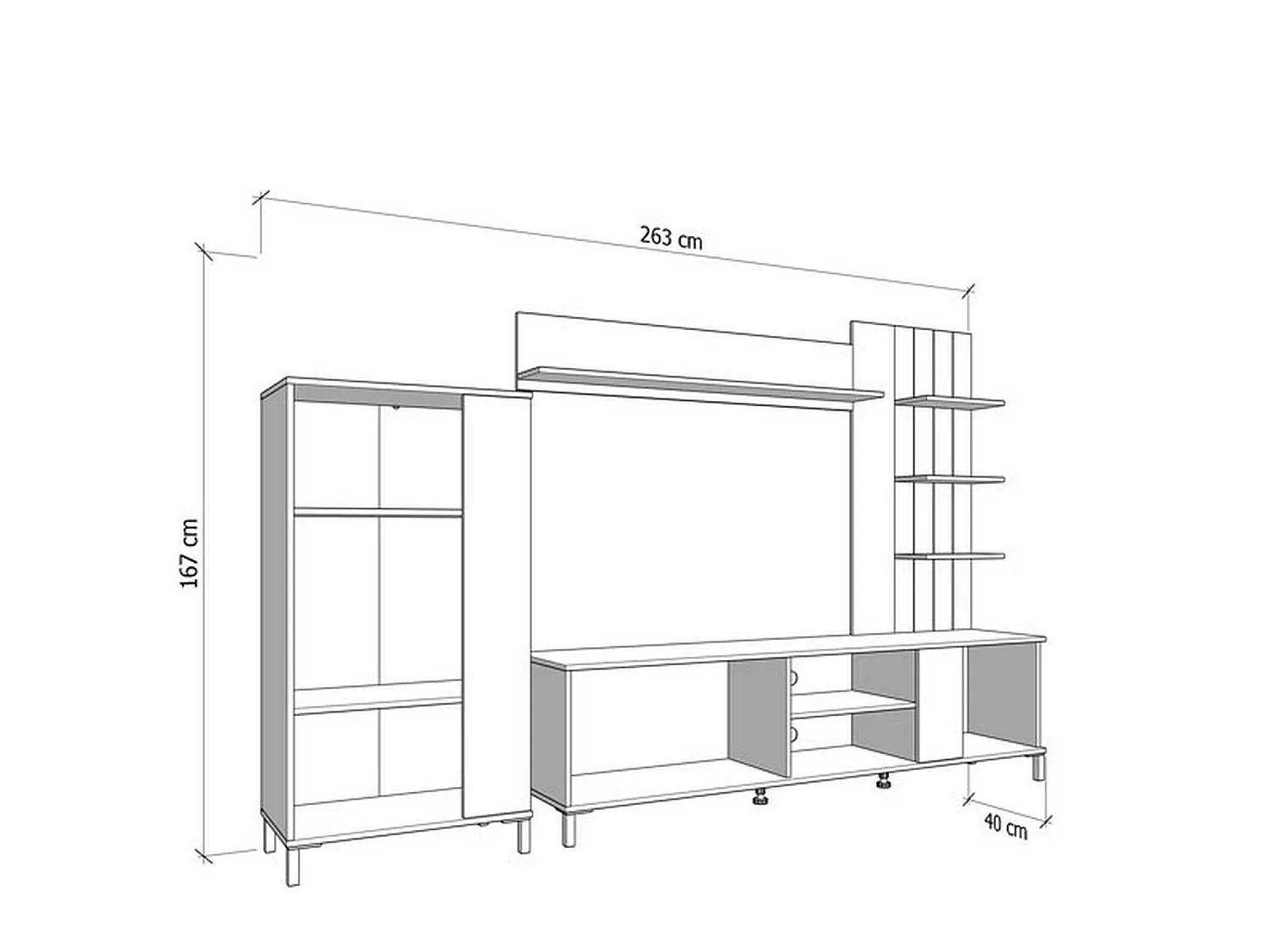 Parete Attrezzata Caropepe, Modulabile, Marrone Rovere, Mobile Soggiorno, 8 Ripiani, 7 Vani