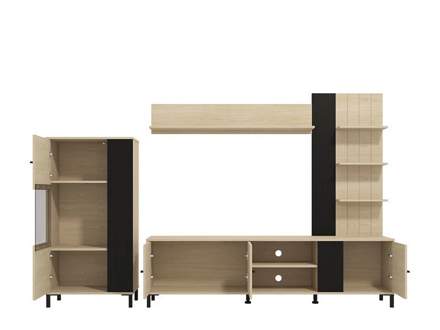 Parete Attrezzata Caropepe, Modulabile, Marrone Rovere, Mobile Soggiorno, 8 Ripiani, 7 Vani