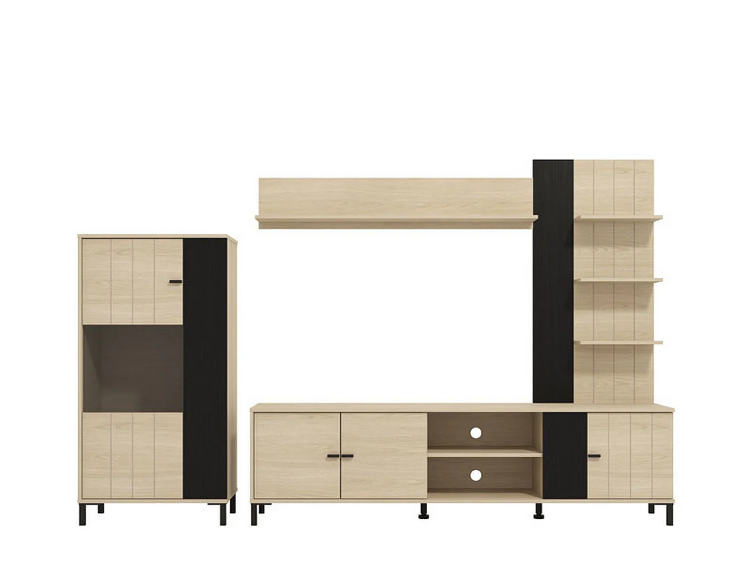 Parete Attrezzata Caropepe, Modulabile, Marrone Rovere, Mobile Soggiorno, 8 Ripiani, 7 Vani