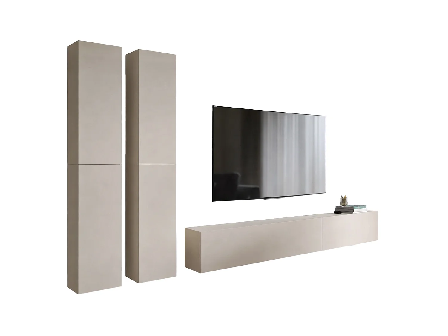 Parete Attrezzata Haba, Modulabile, Beige, Mobile Soggiorno, 6 Ripiani, Apertura Battente