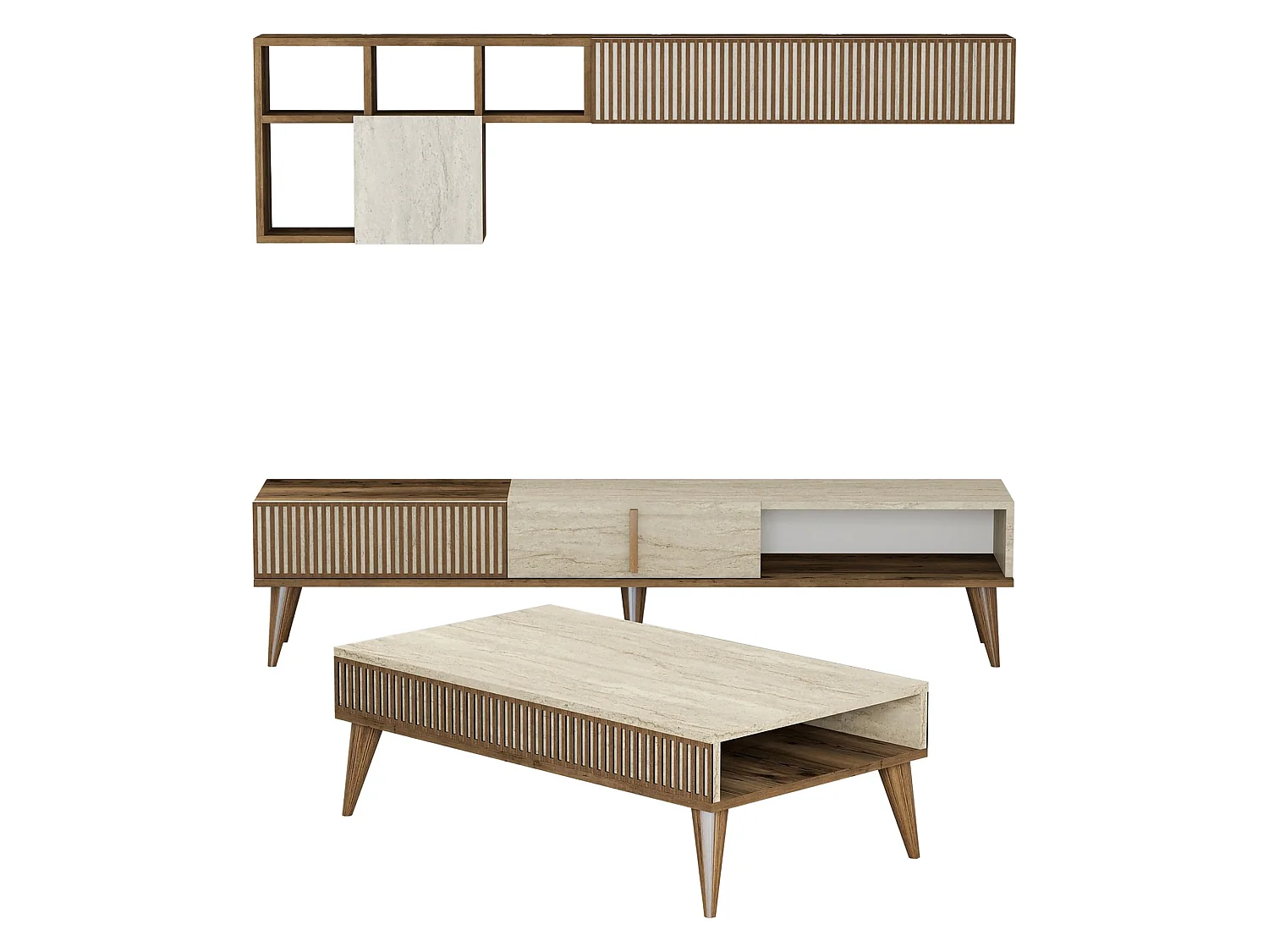 Set Mobili da Soggiorno Cassacco, Modulabile, Marrone, 9 Ripiani, 2 Ante