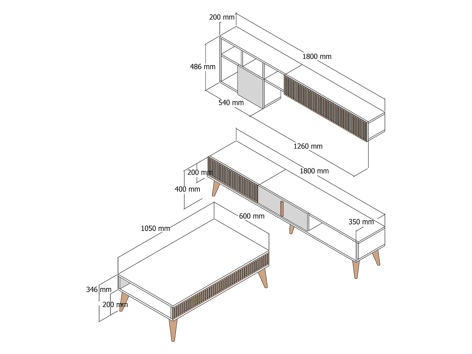 Set Mobili da Soggiorno Cassacco, Modulabile, Marrone, 9 Ripiani, 2 Ante