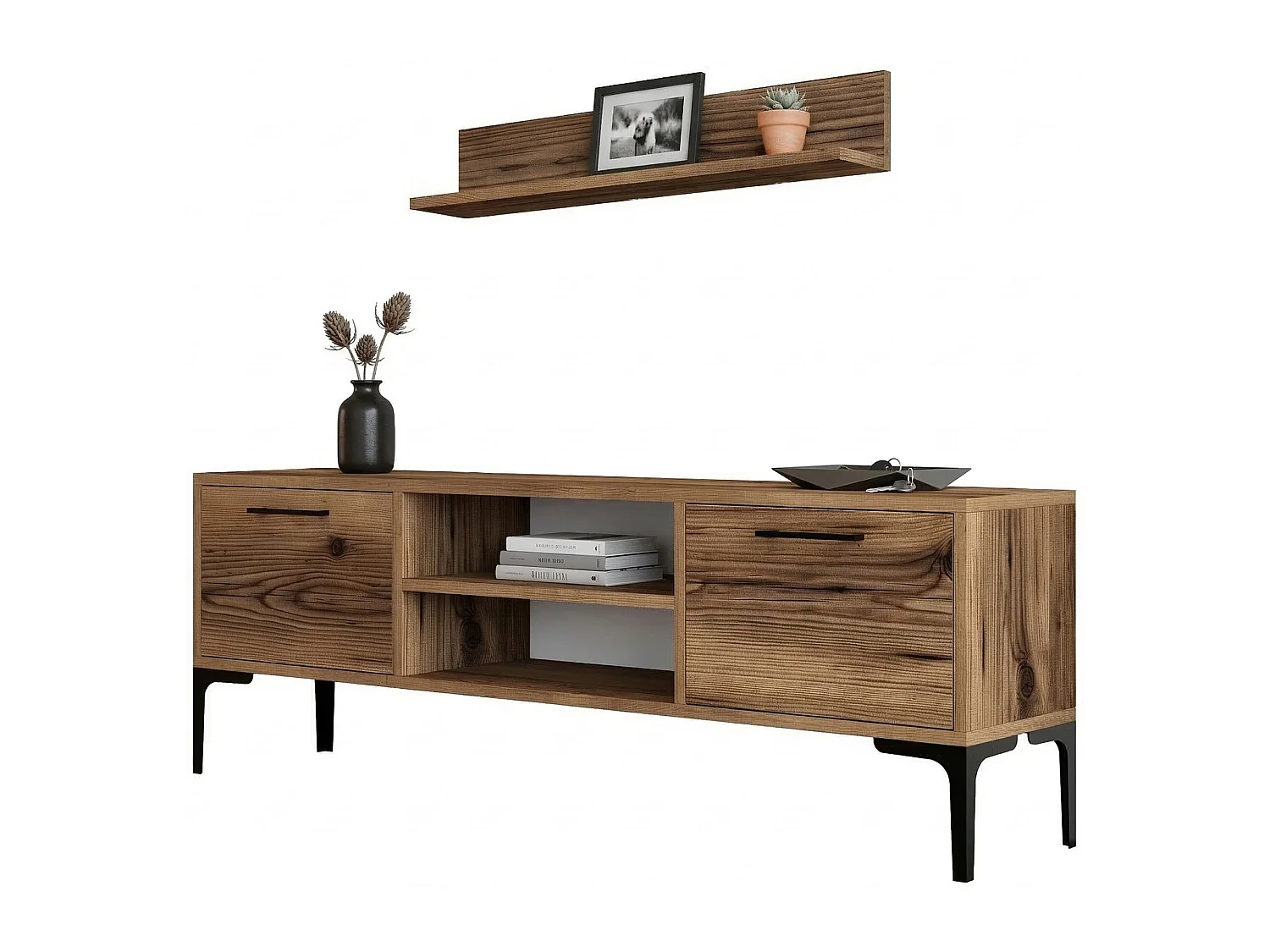 Parete Attrezzata Orago, Modulabile, Marrone Noce, Mobile Soggiorno, 3 Ripiani, 4 Vani