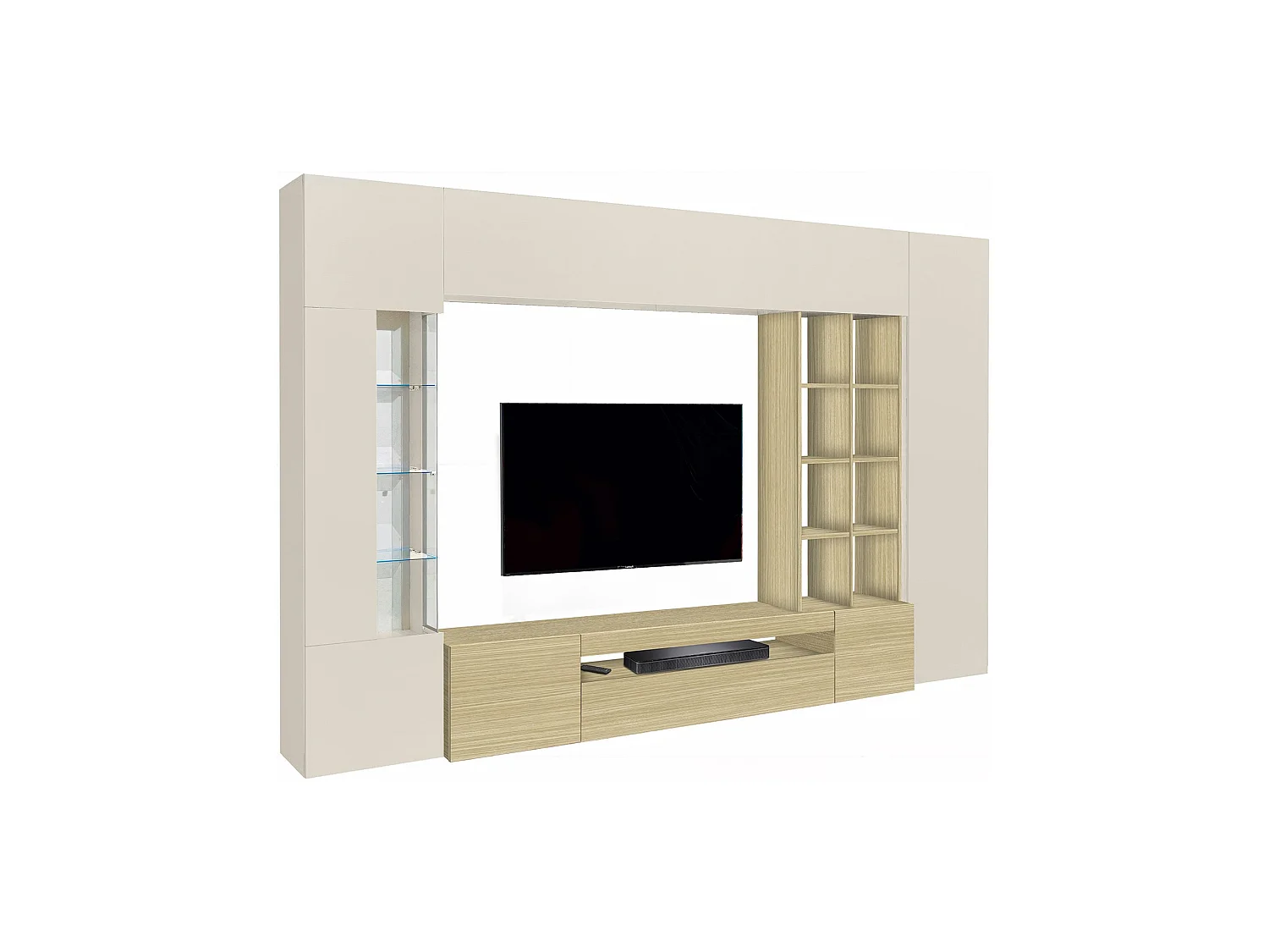Parete Attrezzata Sabbia, 14 Ripiani Made in Italy, Marrone Rovere, Mobile Soggiorno, 6 Ante, set Componibile