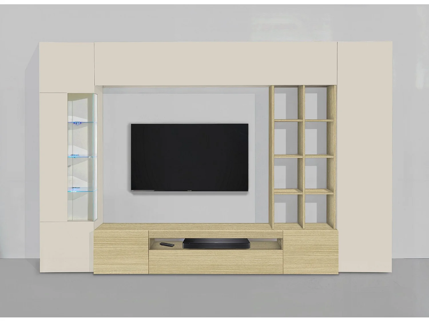 Parete Attrezzata Sabbia, 14 Ripiani Made in Italy, Marrone Rovere, Mobile Soggiorno, 6 Ante, set Componibile