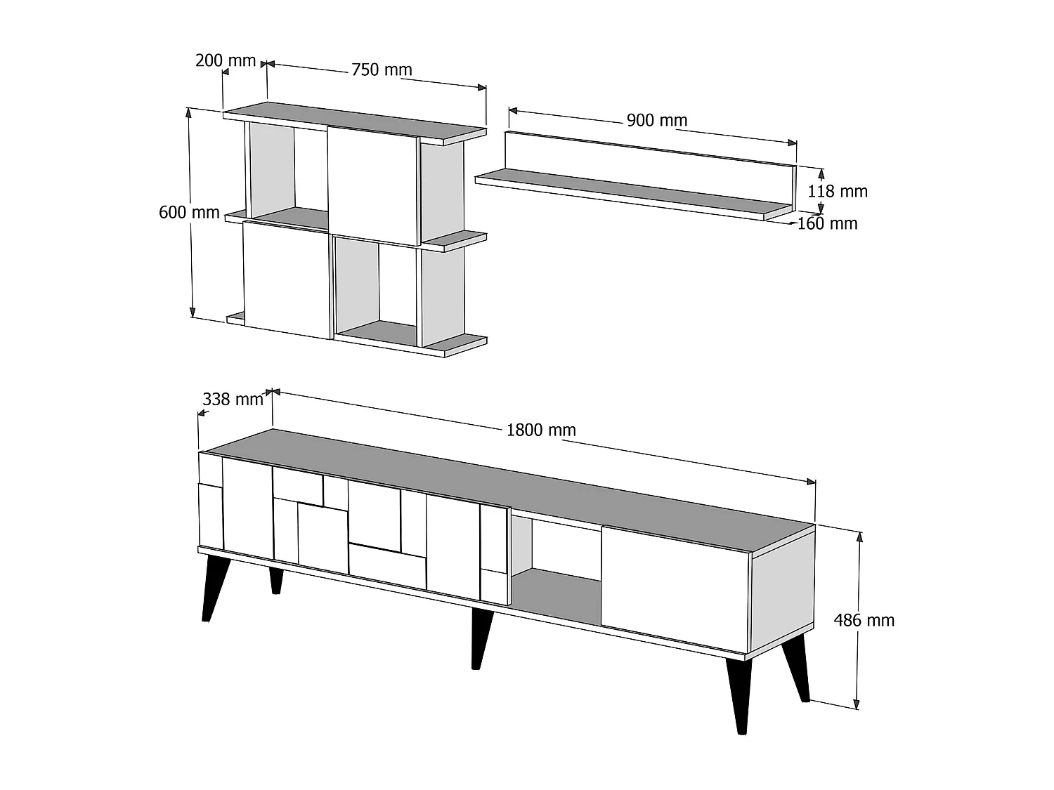 Parete Attrezzata Casaluce, Modulabile, Marrone Noce, Mobile Soggiorno, 9 Ripiani, 7 Vani