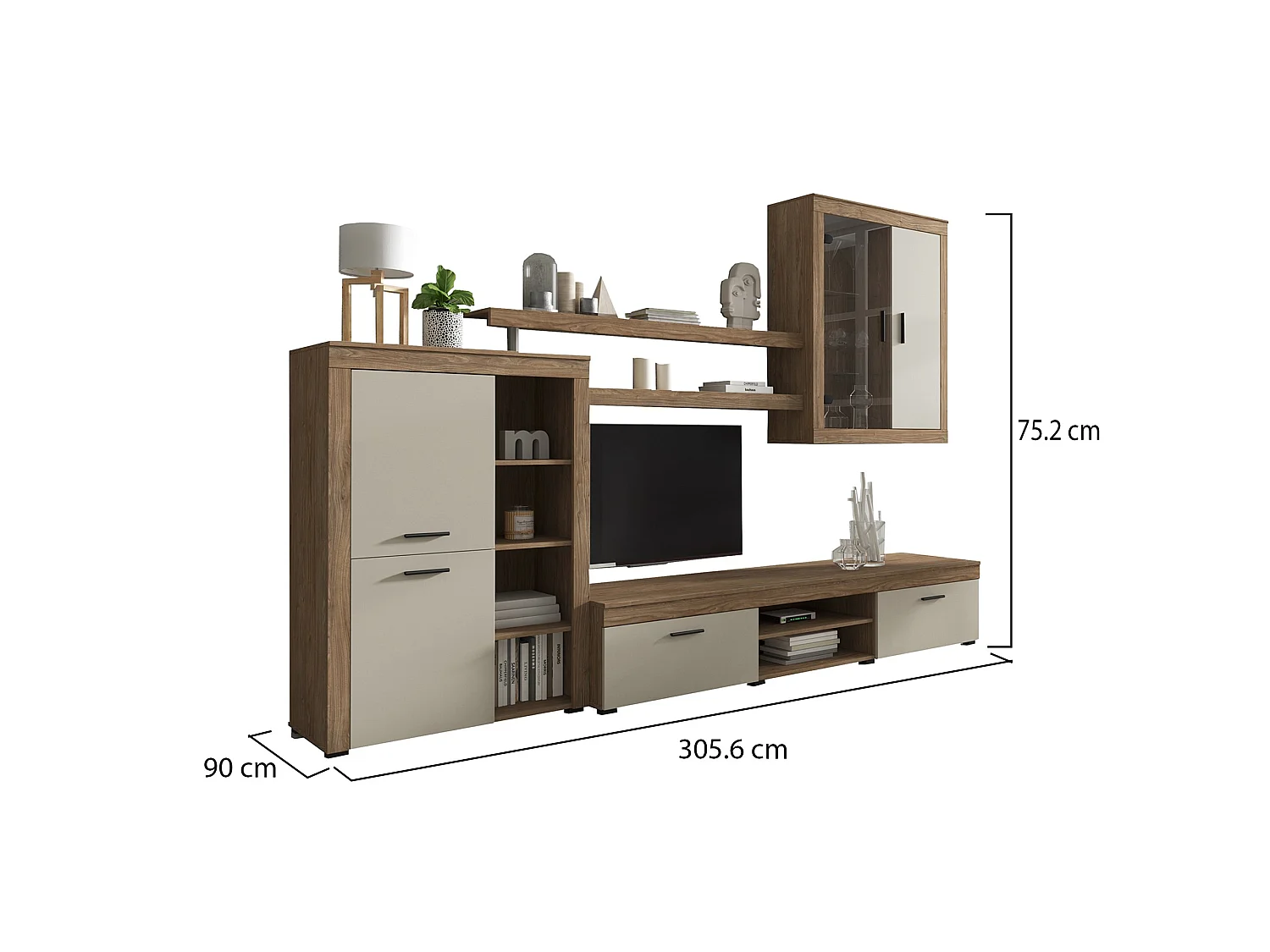 Mur d'Unités Casies, 11 Étagères, Chêne Brun, Meuble Salon, Modulable, 18 Compartiments