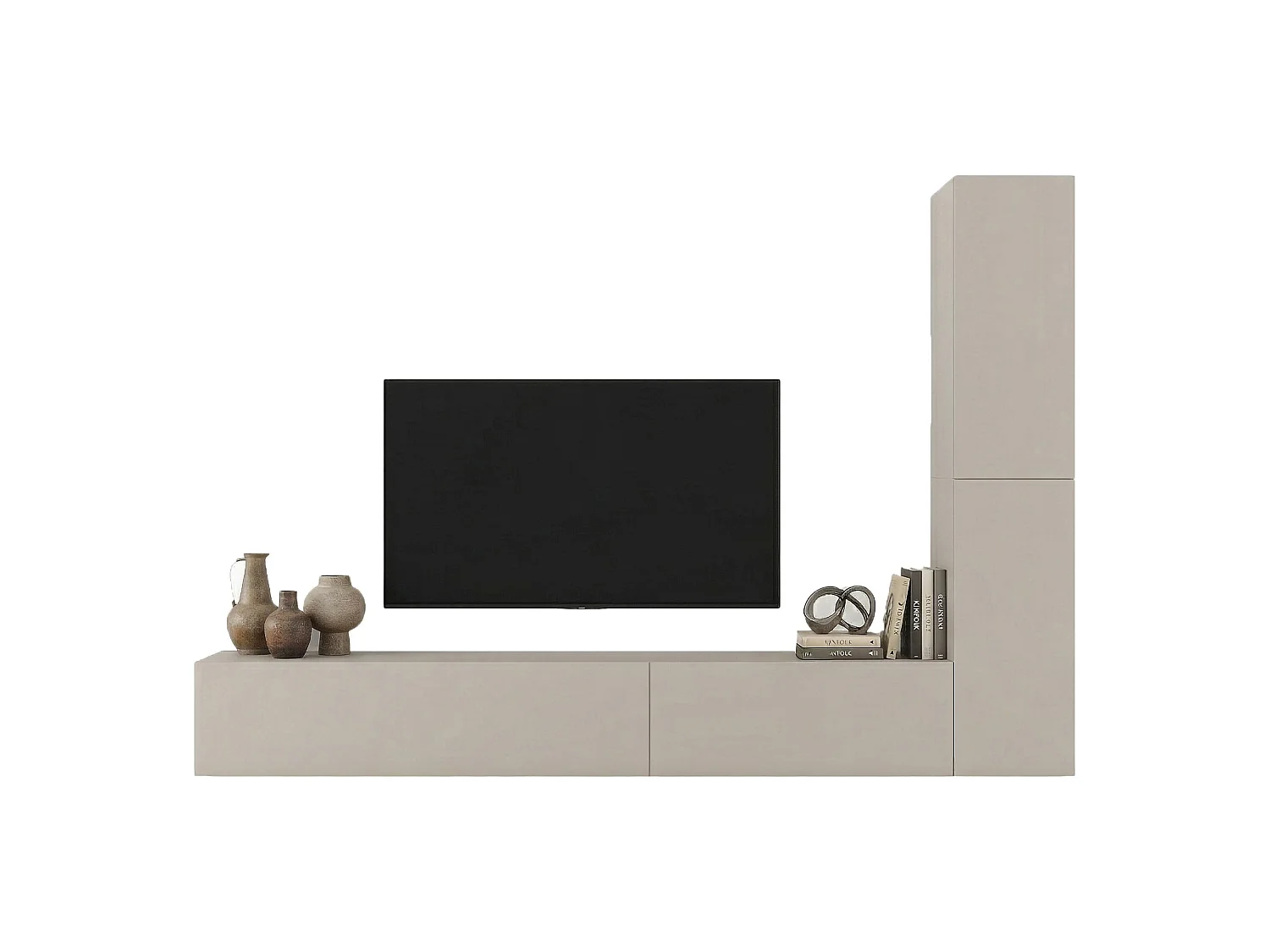 Parete Attrezzata Gatafa, Modulabile, Beige, Mobile Soggiorno, 4 Ripiani, Apertura Battente