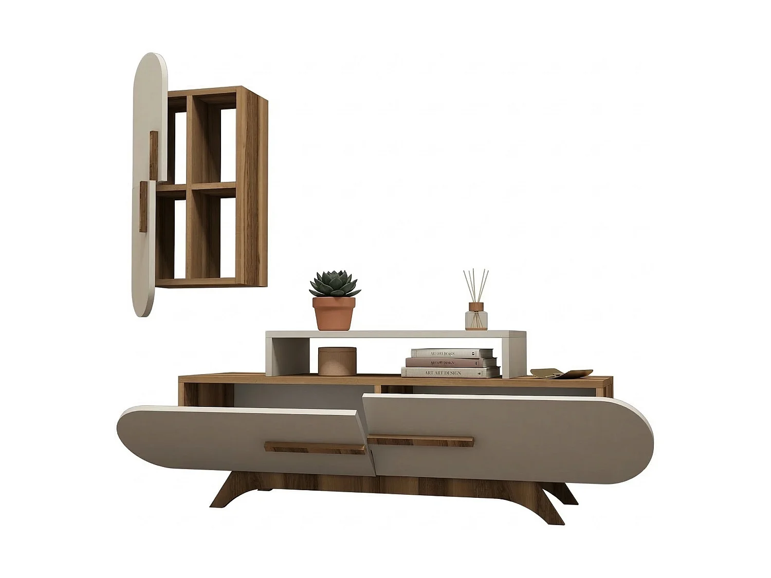 Parete Attrezzata Genola, Modulabile, Marrone Noce, Mobile Soggiorno, 8 Ripiani, 7 Vani
