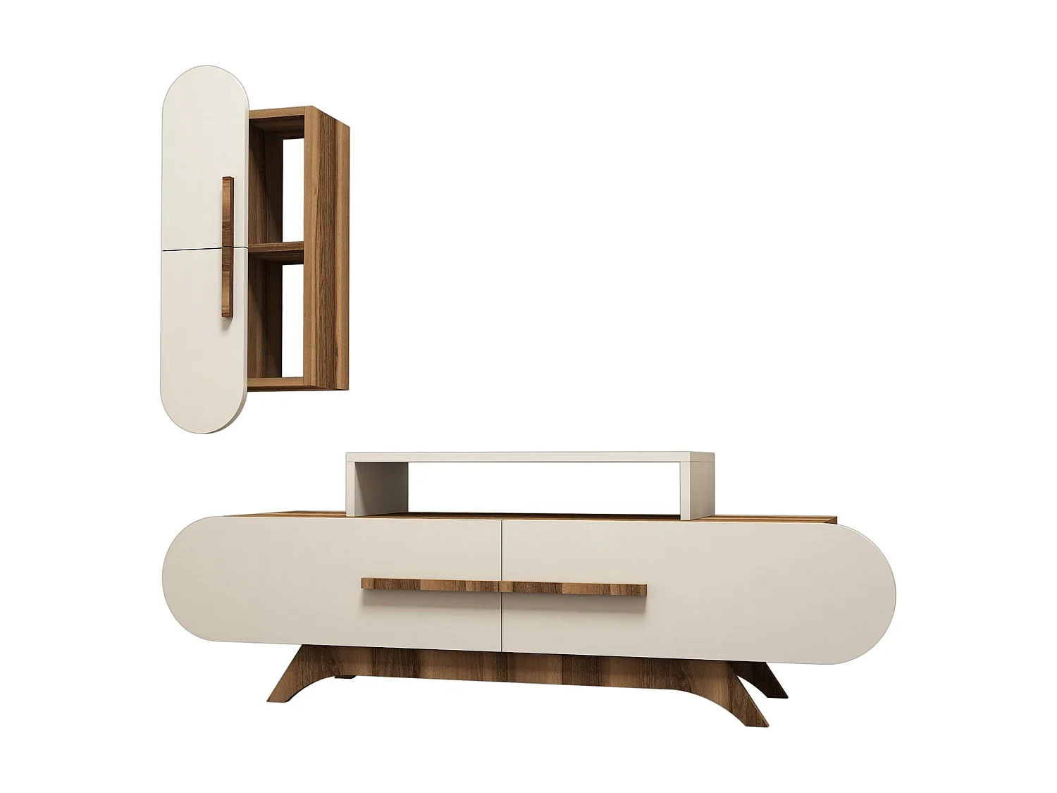 Parete Attrezzata Genola, Modulabile, Marrone Noce, Mobile Soggiorno, 8 Ripiani, 7 Vani