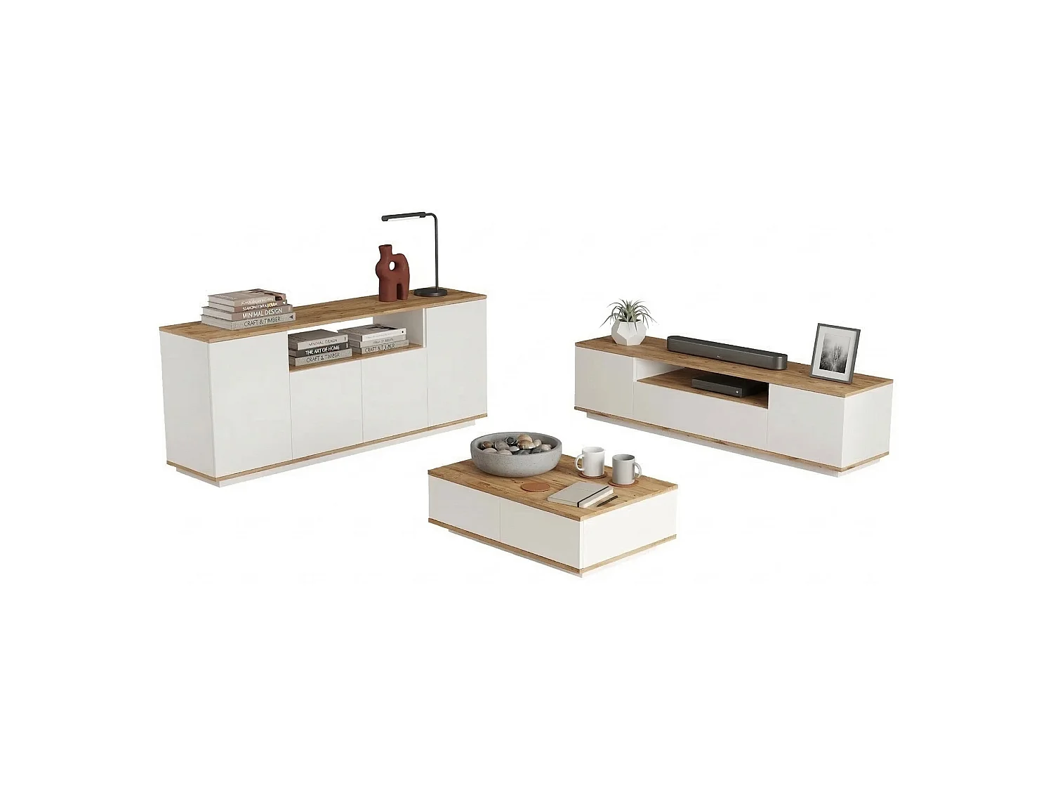 Set Mobili da Soggiorno Robella, Modulabile, Marrone Rovere Nodi, 7 Ripiani, 9 Ante