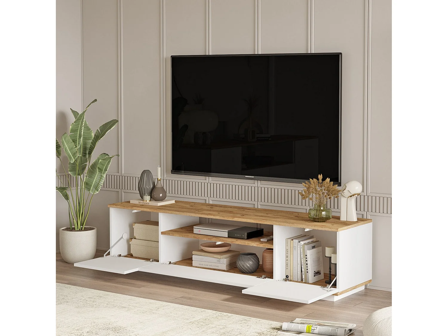 Set Mobili da Soggiorno Robella, Modulabile, Marrone Rovere Nodi, 7 Ripiani, 9 Ante