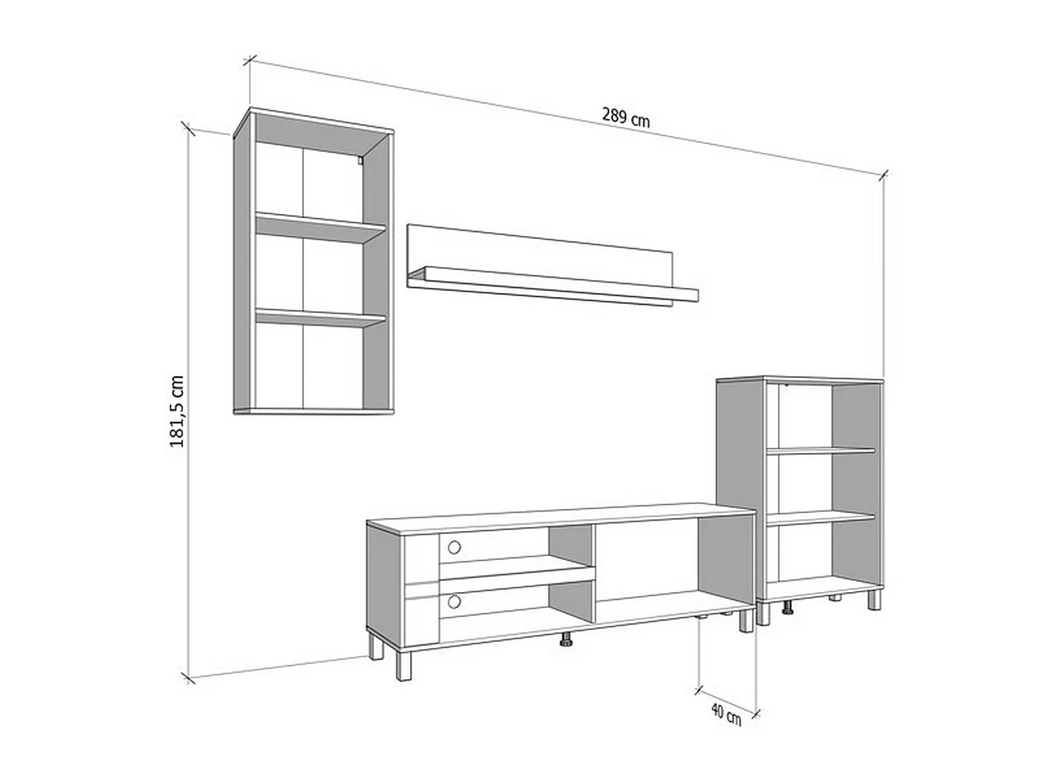 Parete Attrezzata Fallo, Modulabile, Bianco Crema, Mobile Soggiorno, 7 Ripiani, 9 Vani
