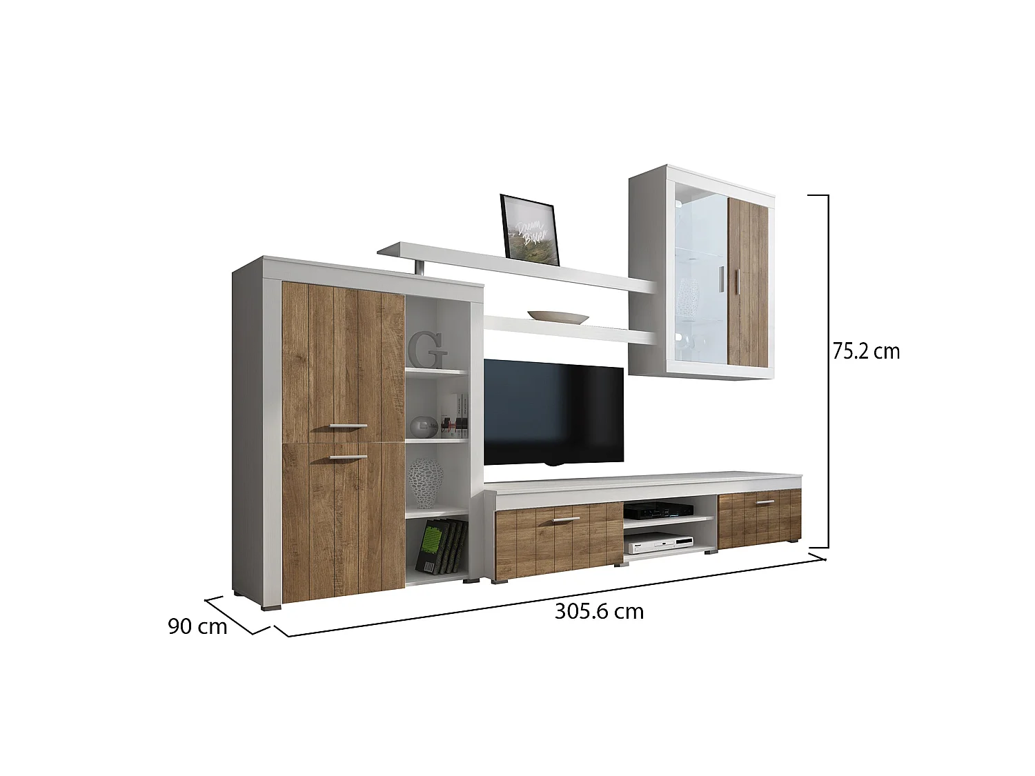 Mur d'Ameublement Casies, 11 Étagères, Blanc, Meuble de Salon, Modulable, 18 Compartiments