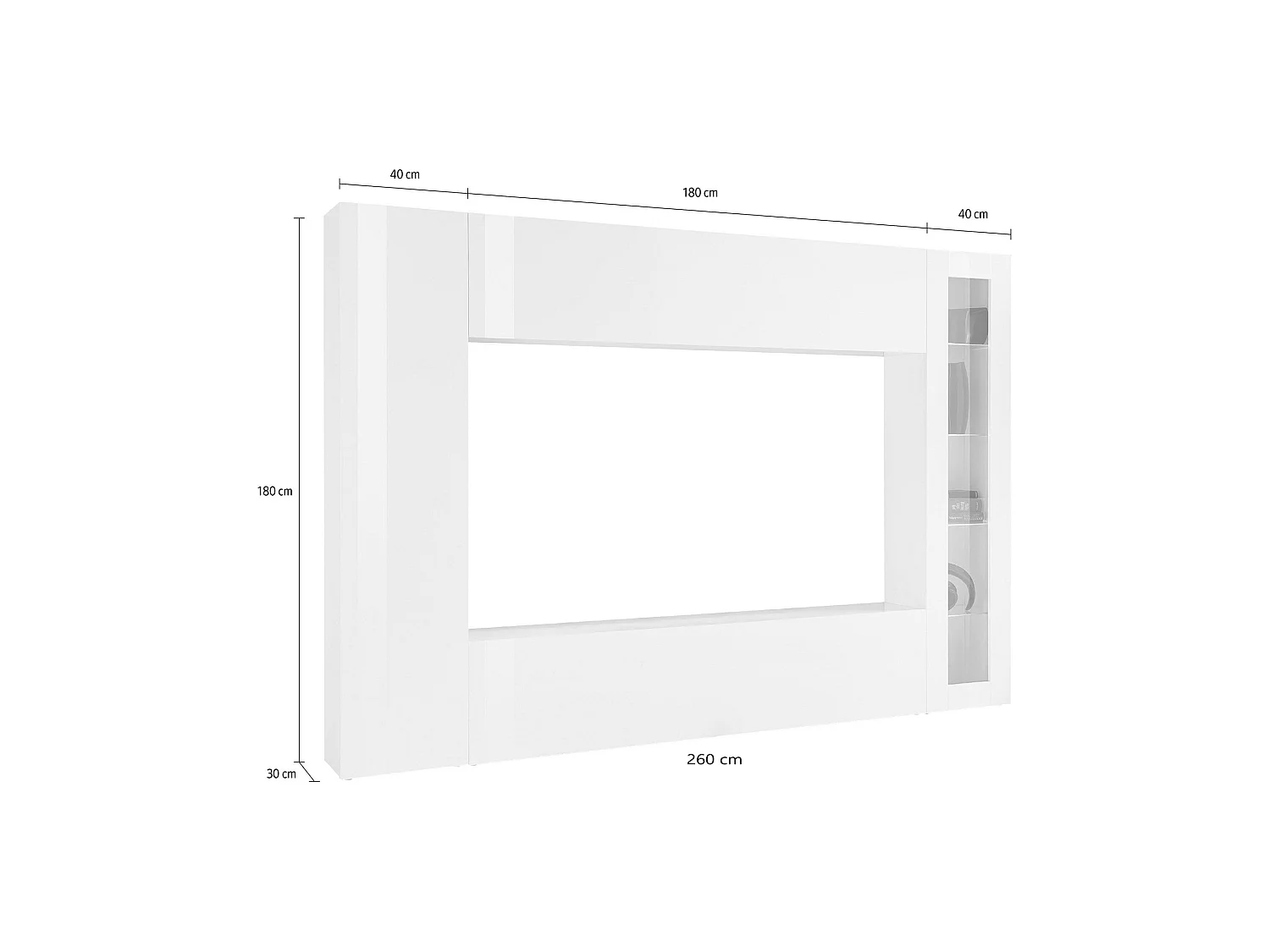 Alatri modulaire wandmeubel, gemaakt in Italië, wit, woonkamermeubel, 8 planken, 4 deuren