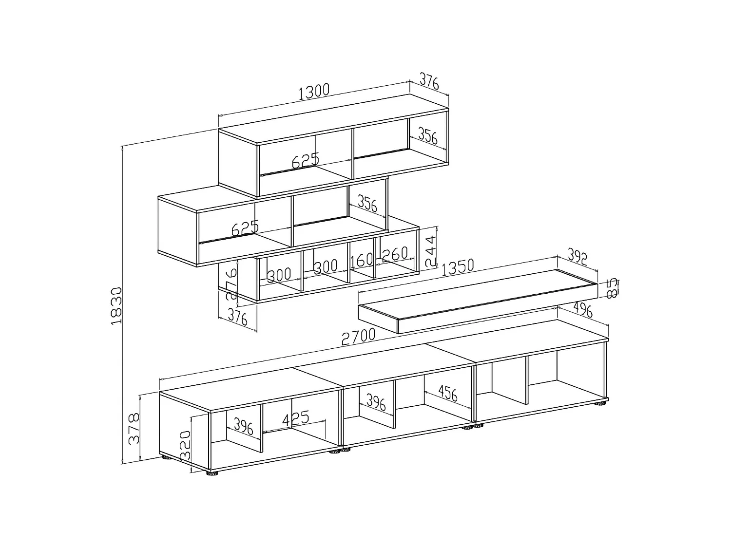 Parete Attrezzata Mammola, Modulabile, Marrone Noce, Mobile Soggiorno, Apertura Battente, a Ribalta, 5 Ante