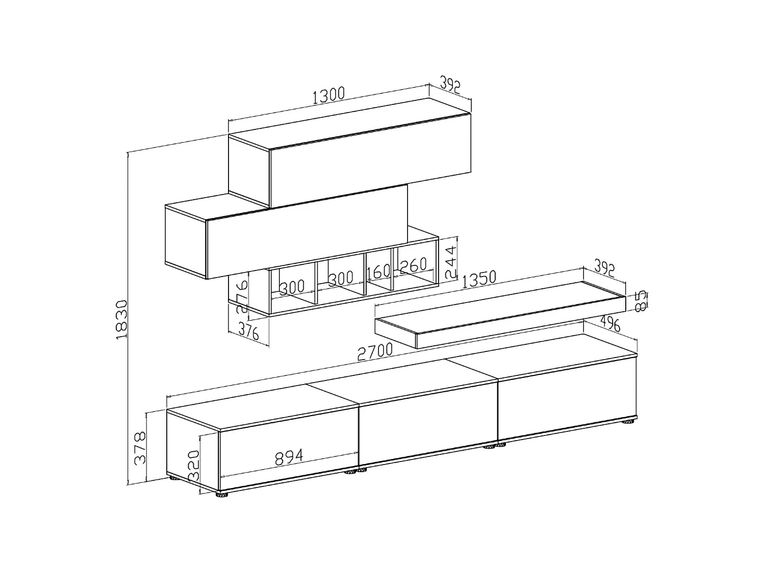Parete Attrezzata Mammola, Modulabile, Marrone Noce, Mobile Soggiorno, Apertura Battente, a Ribalta, 5 Ante