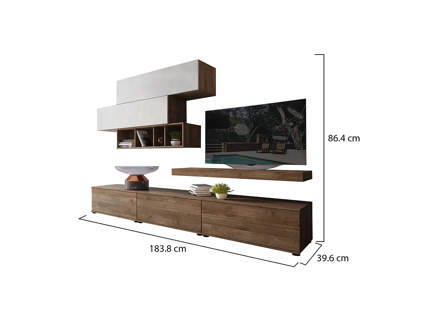 Parete Attrezzata Mammola, Modulabile, Marrone Noce, Mobile Soggiorno, Apertura Battente, a Ribalta, 5 Ante