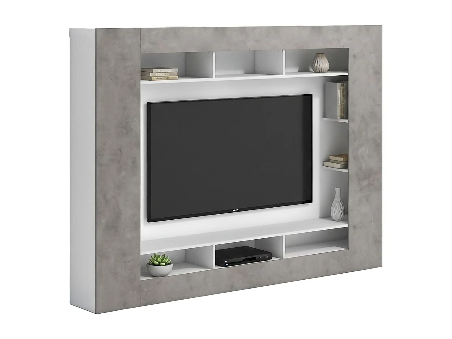 Parete Attrezzata Sadali, 7 Ripiani Made in Italy, Grigio Cemento, Mobile Soggiorno, 11 Vani, set Componibile