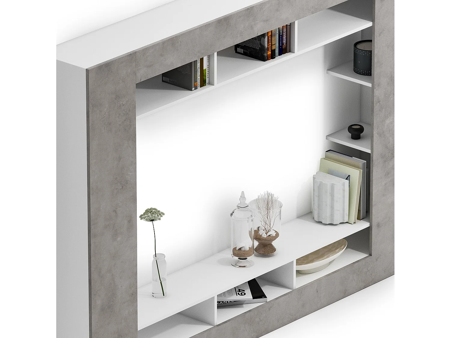 Parete Attrezzata Sadali, 7 Ripiani Made in Italy, Grigio Cemento, Mobile Soggiorno, 11 Vani, set Componibile