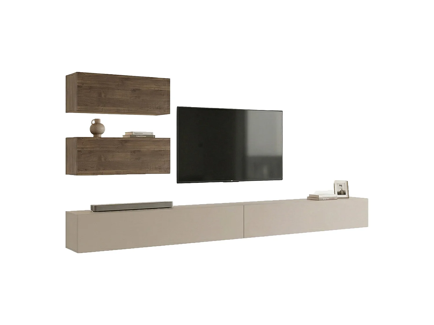 Parete Attrezzata Suisio, 4 Ripiani, Beige, Mobile Soggiorno, Modulabile, Apertura Battente