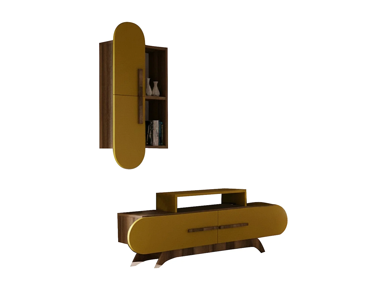 Parete Attrezzata Ossimo, 6 Ripiani, Marrone Noce, Mobile Soggiorno, Modulabile, Apertura Battente, a Ribalta