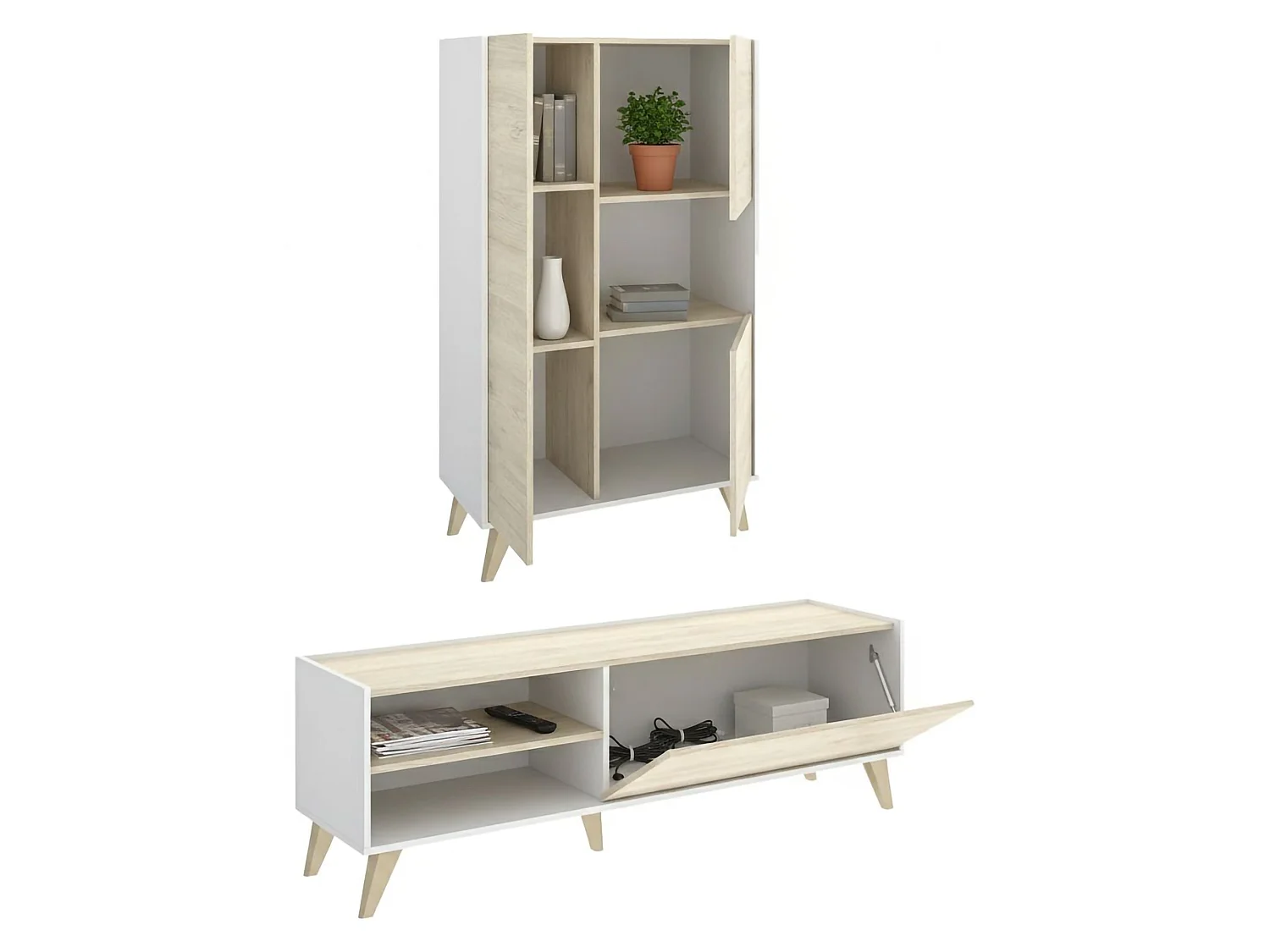 Set Mobili da Soggiorno Sutter, Modulabile, Marrone Rovere, 5 Ripiani, Apertura Battente, a Ribalta