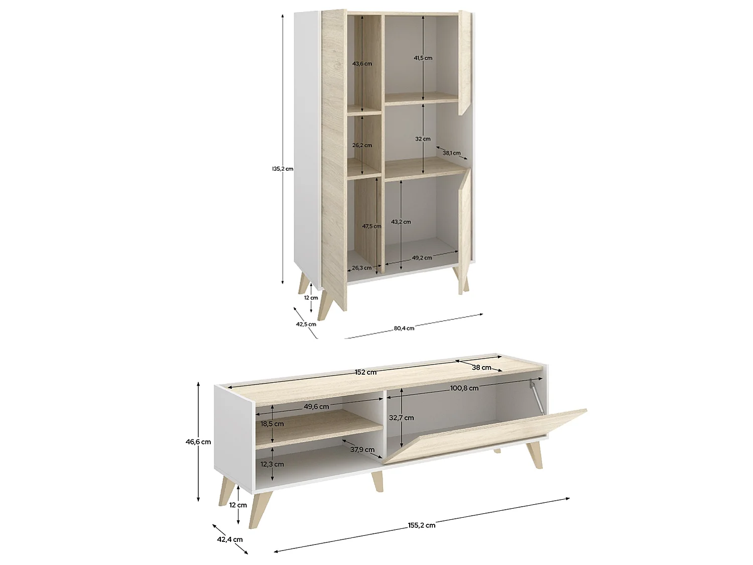 Set Mobili da Soggiorno Sutter, Modulabile, Marrone Rovere, 5 Ripiani, Apertura Battente, a Ribalta
